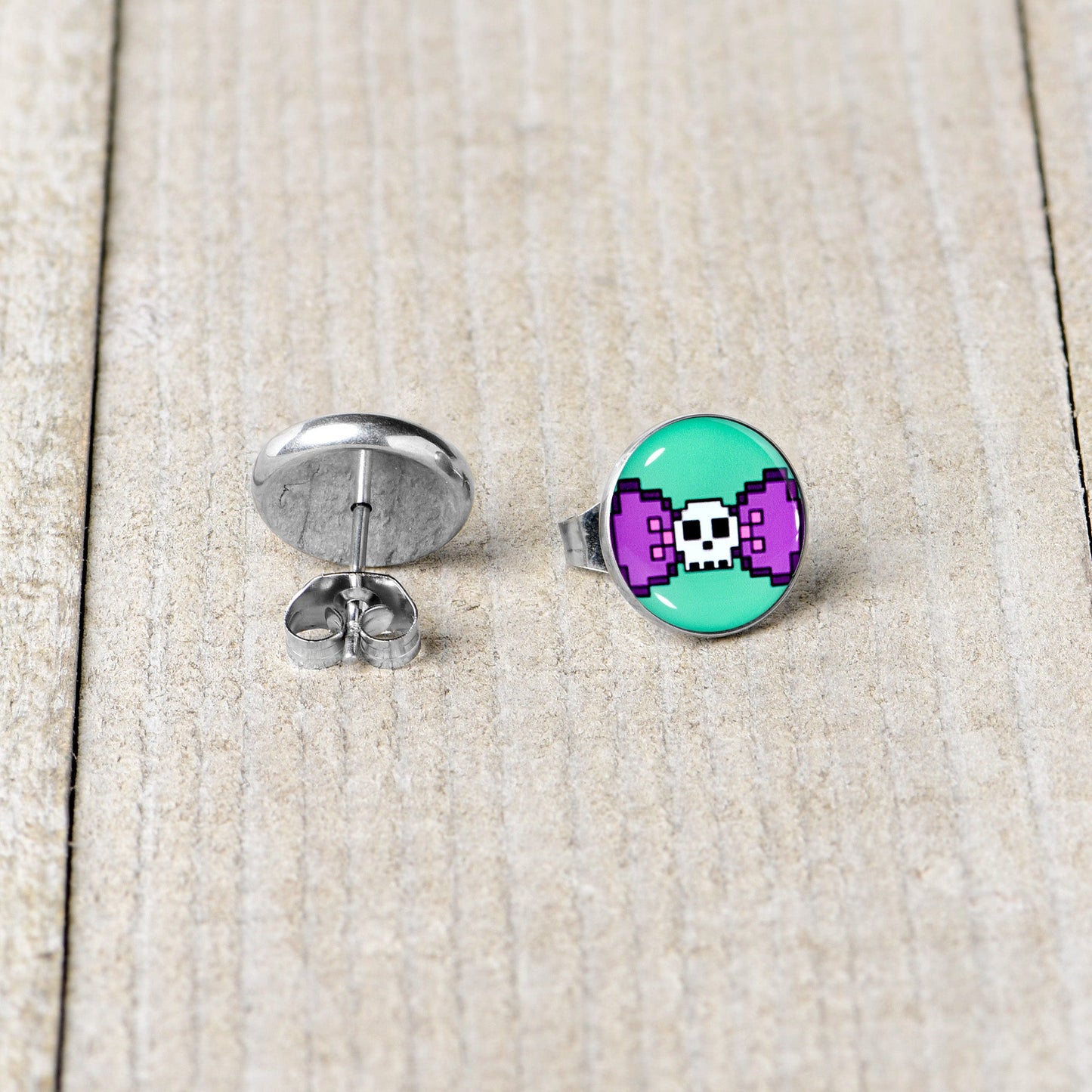 Retro Pixel Skull Stud Earrings by Onyx O