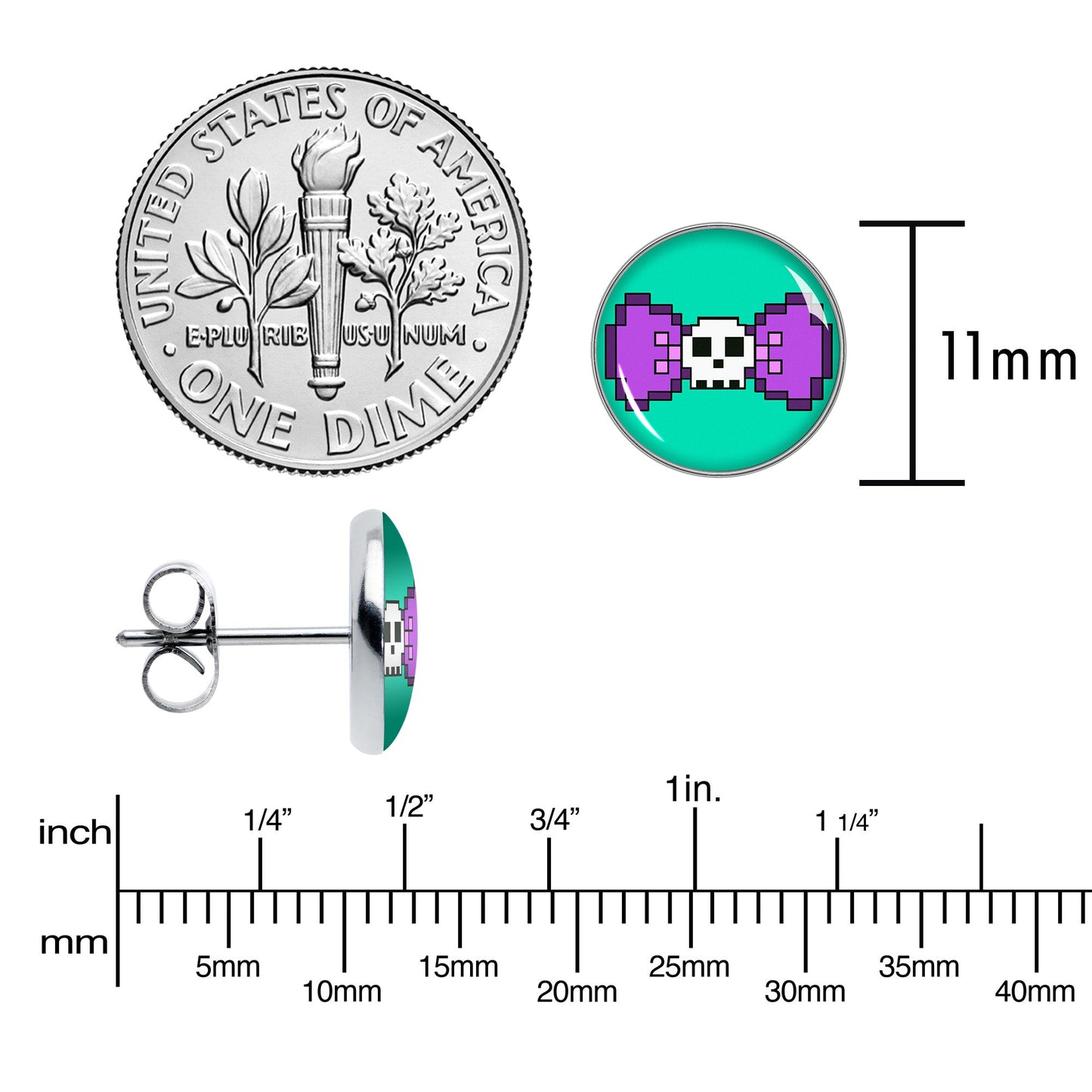 Retro Pixel Skull Stud Earrings by Onyx O