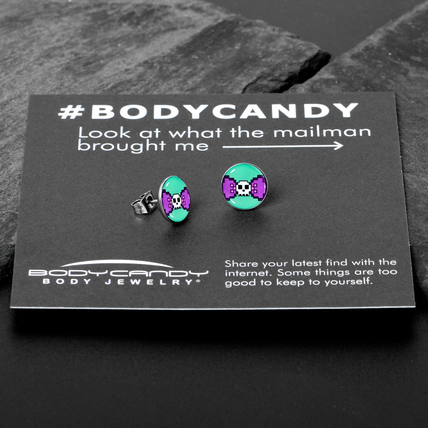 Retro Pixel Skull Stud Earrings by Onyx O