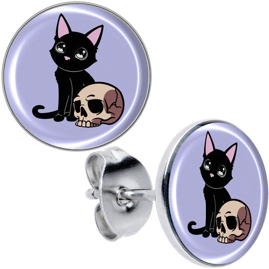Skull Cat Stud Earrings by Onyx O