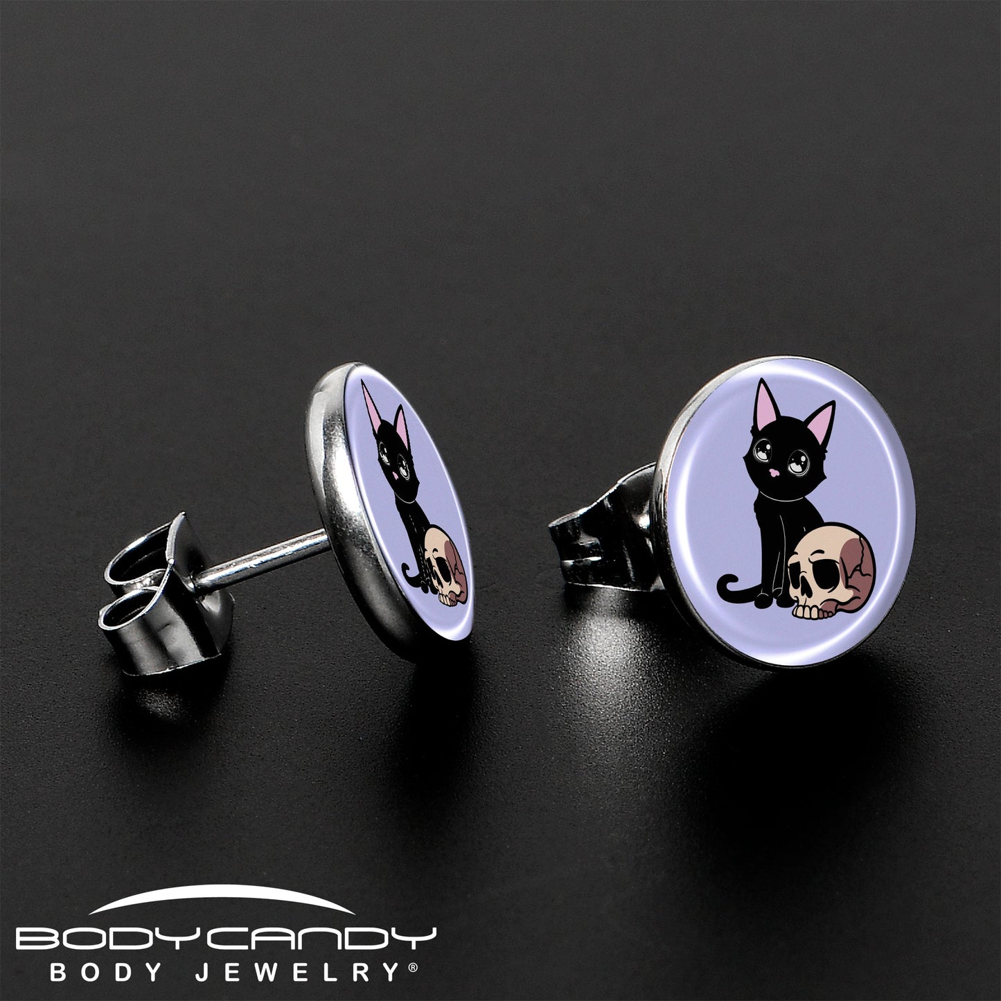Skull Cat Stud Earrings by Onyx O