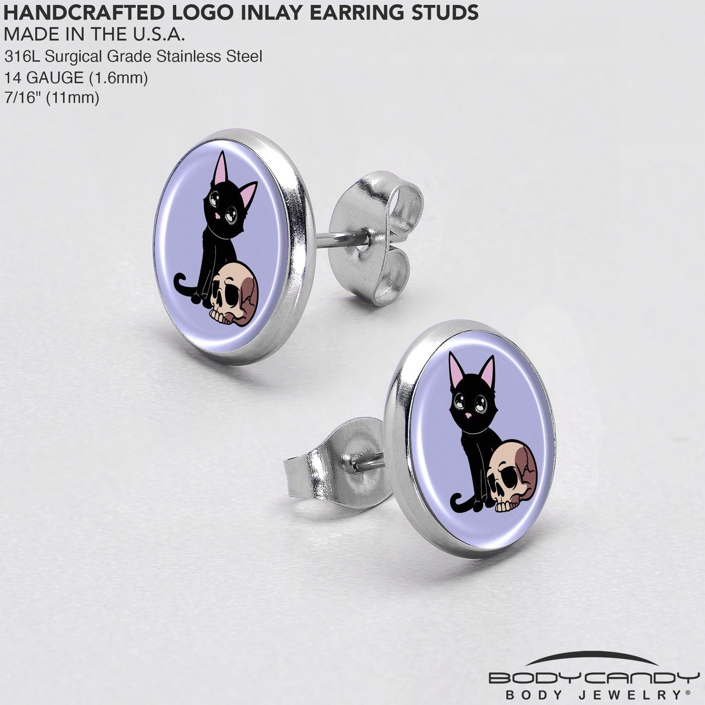 Skull Cat Stud Earrings by Onyx O