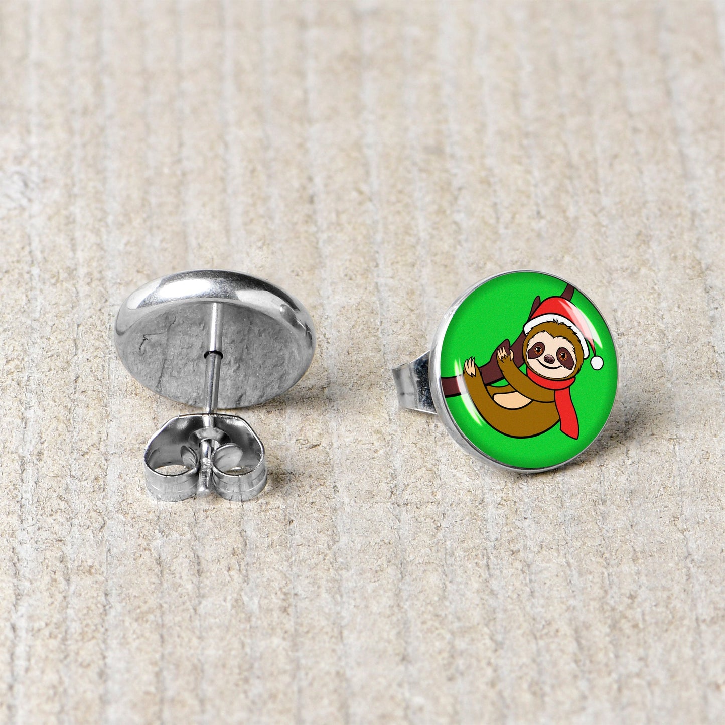 Holiday Santa Sloth Stud Earrings by Onyx O