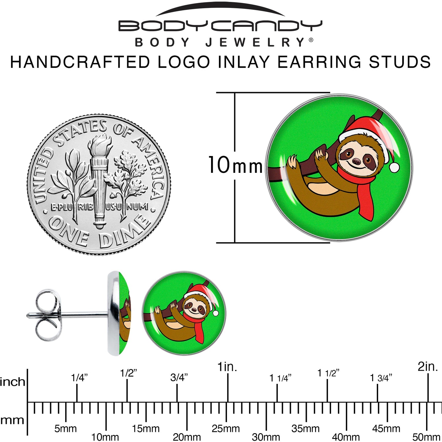 Holiday Santa Sloth Stud Earrings by Onyx O
