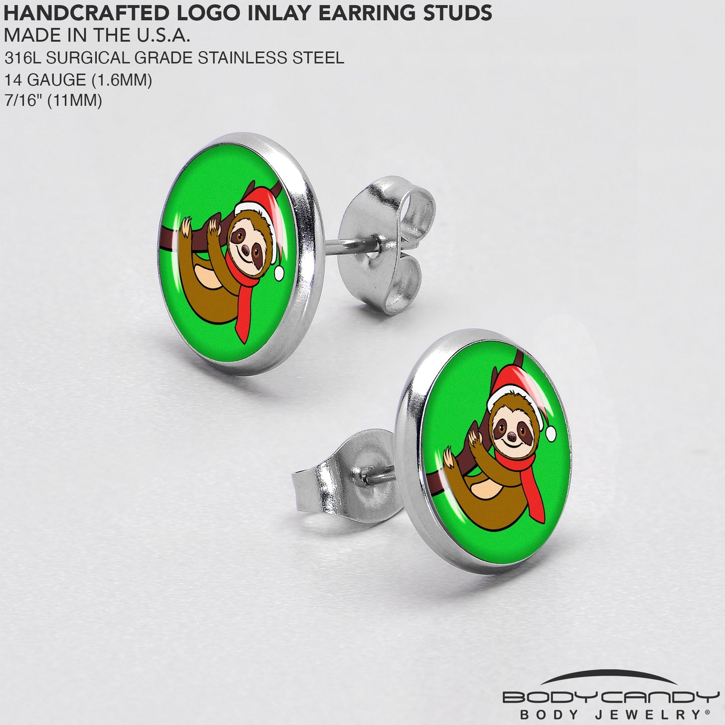 Holiday Santa Sloth Stud Earrings by Onyx O