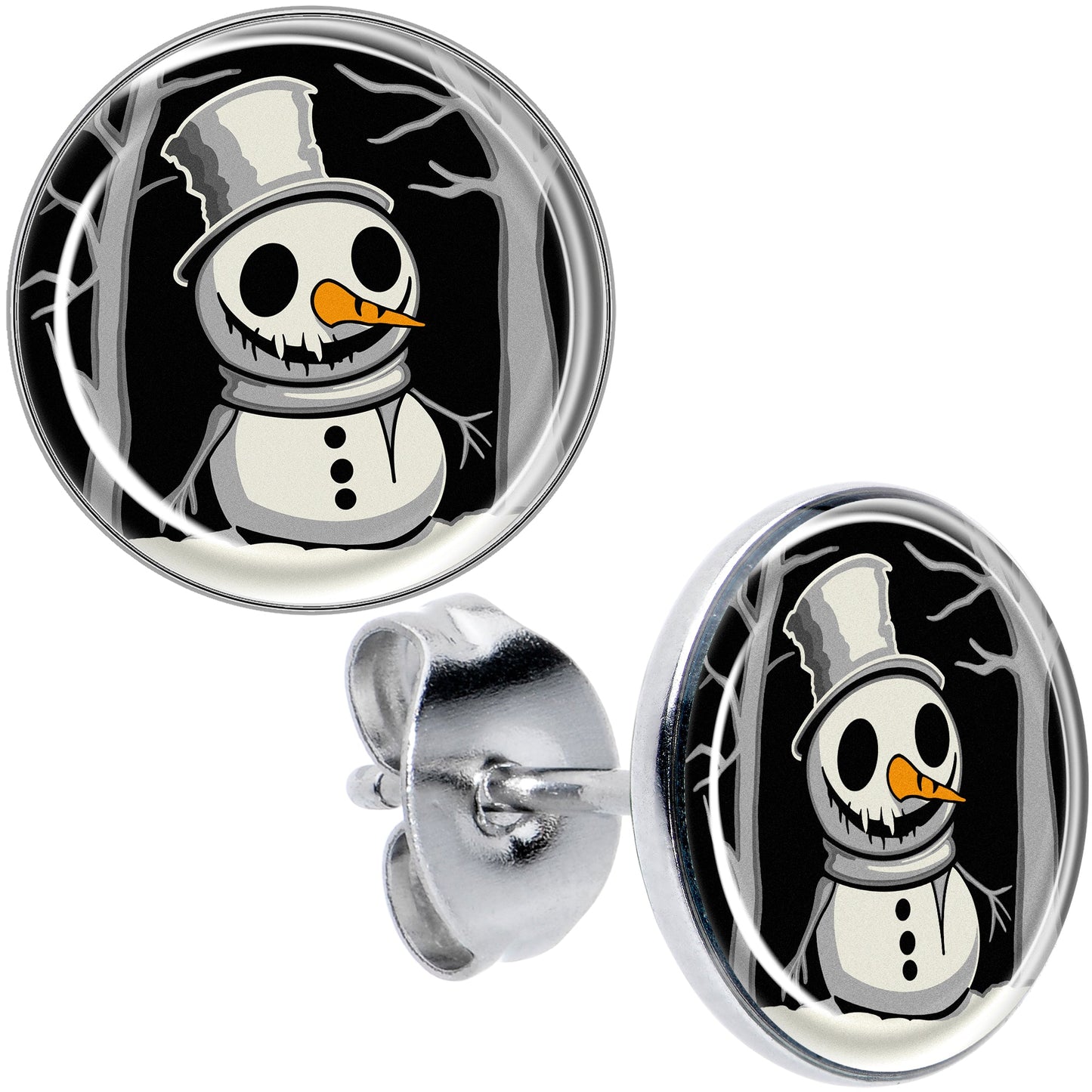 Christmas Holiday Spooky Snowman Stud Earrings by Onyx O