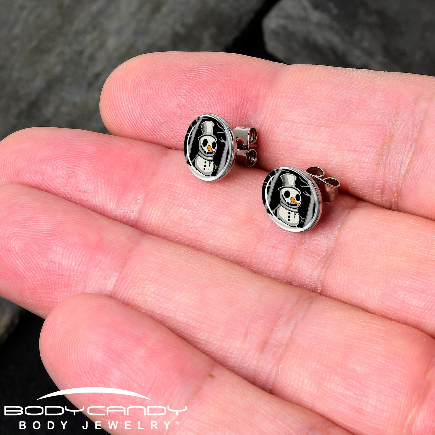 Christmas Holiday Spooky Snowman Stud Earrings by Onyx O