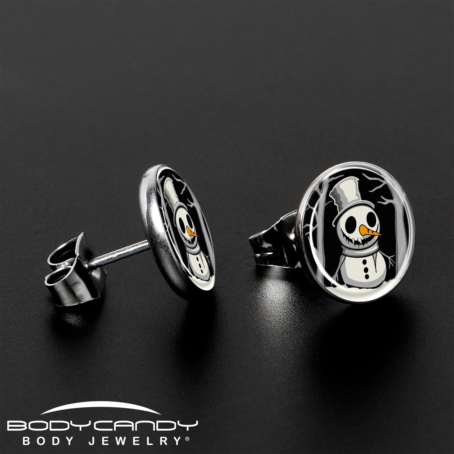 Christmas Holiday Spooky Snowman Stud Earrings by Onyx O