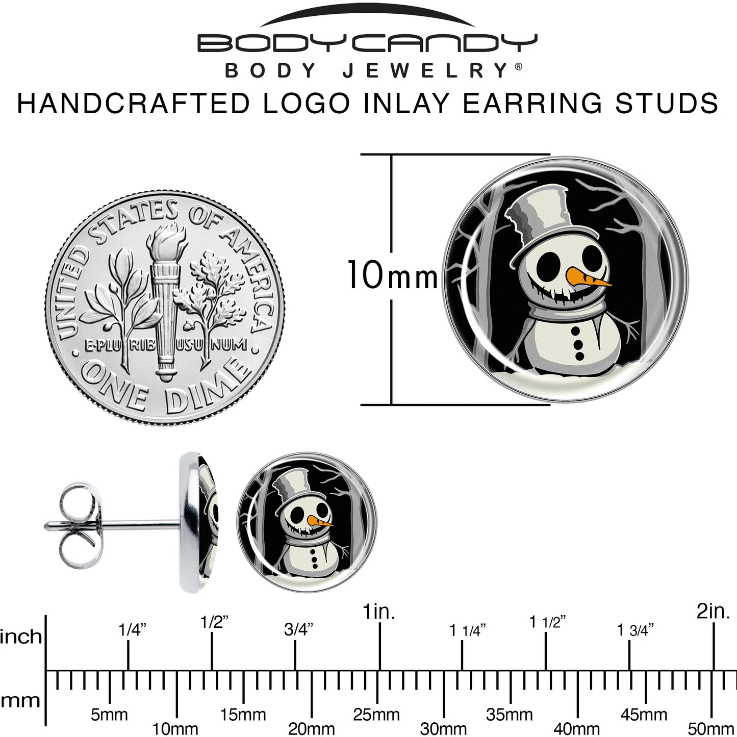 Christmas Holiday Spooky Snowman Stud Earrings by Onyx O