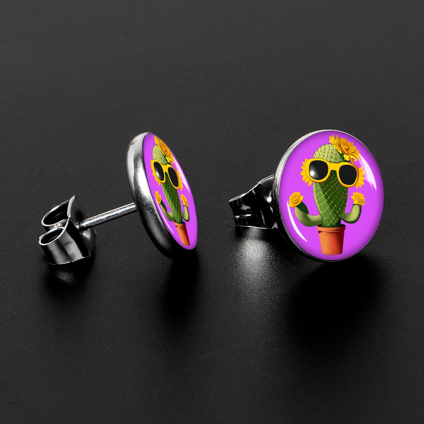 Sunflower Cactus Stud Earrings by Onyx O