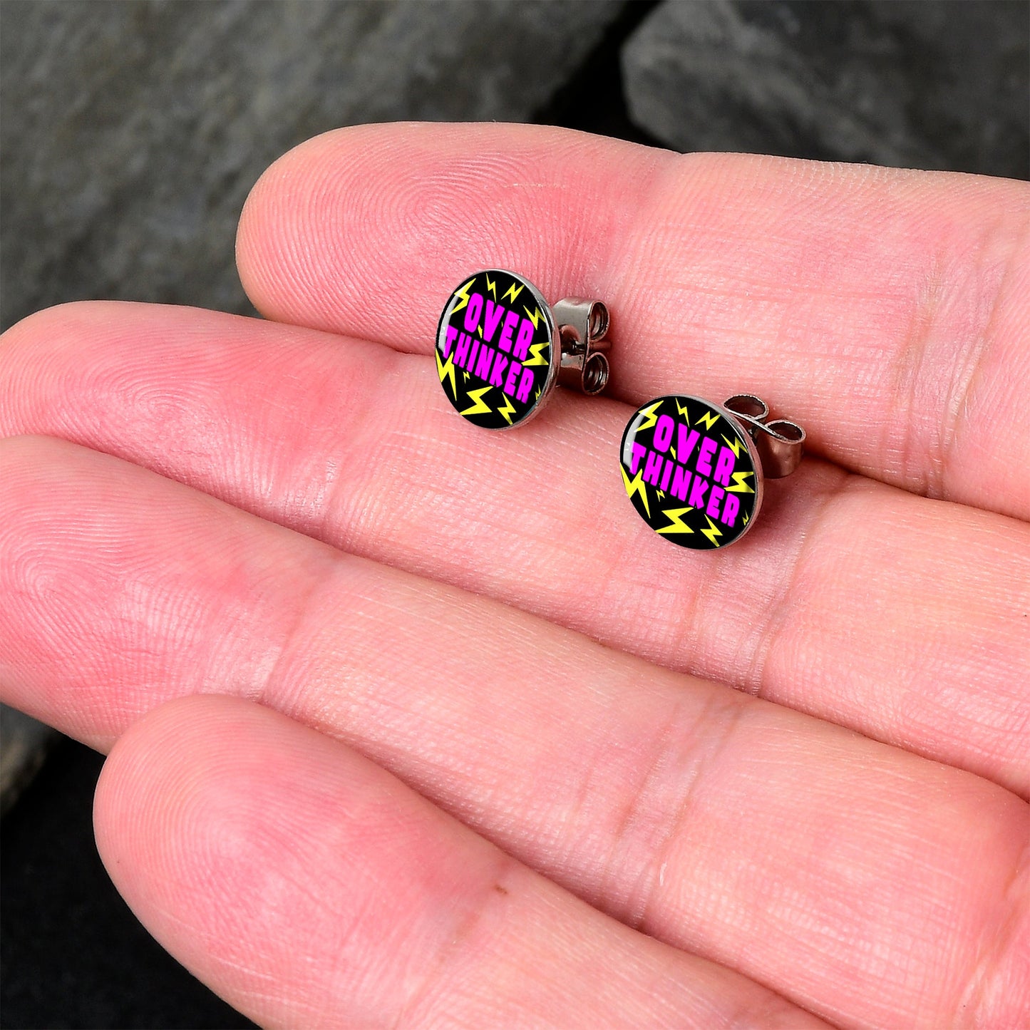 Over Thinker Impact Stud Earrings by Onyx O