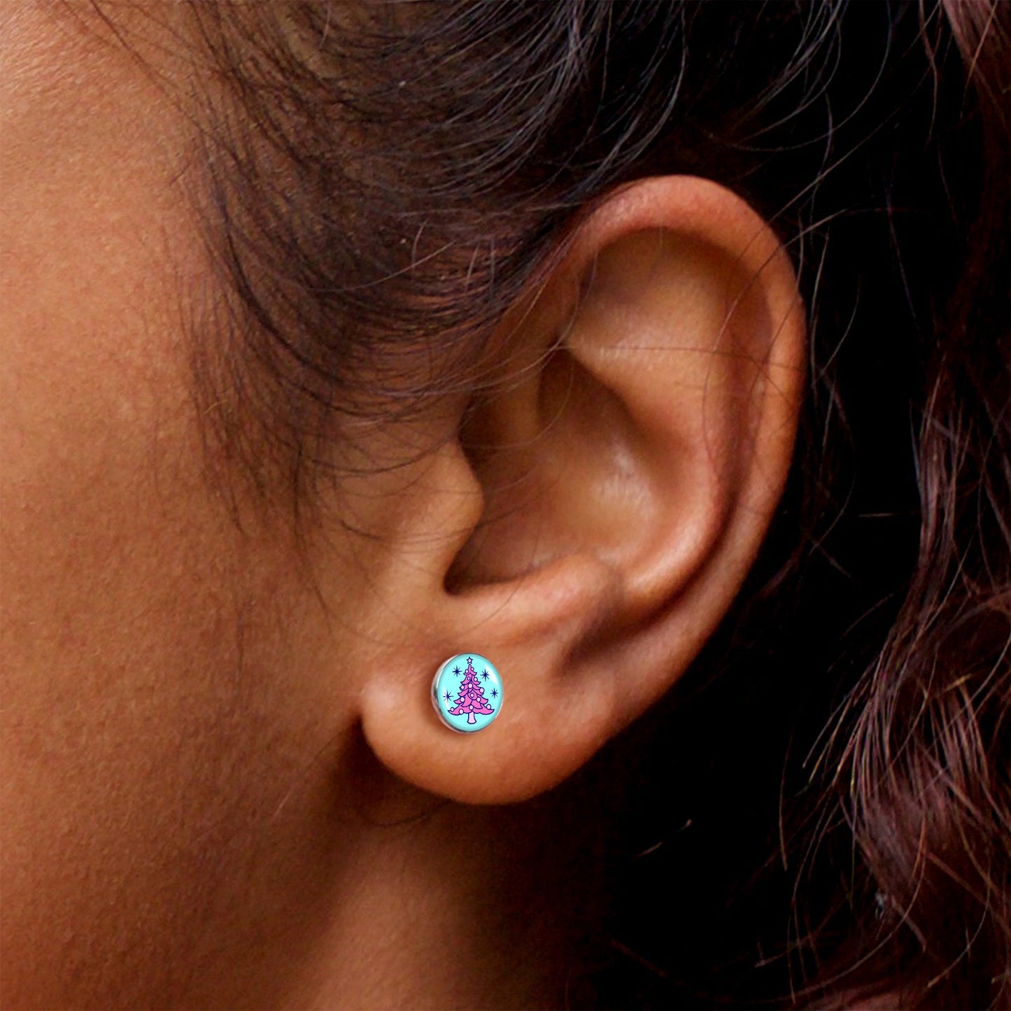 Pastel Christmas Tree Holiday Stud Earrings by Onyx O