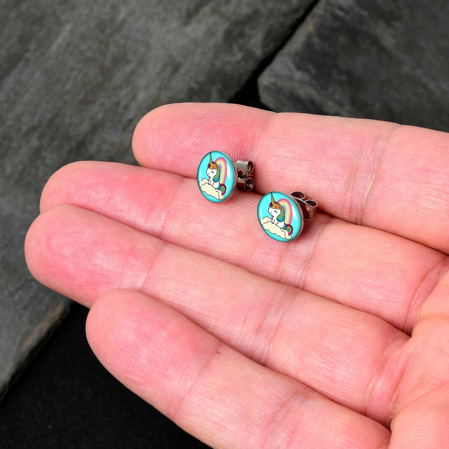 Rainbow Unicorn Stud Earrings by Onyx O