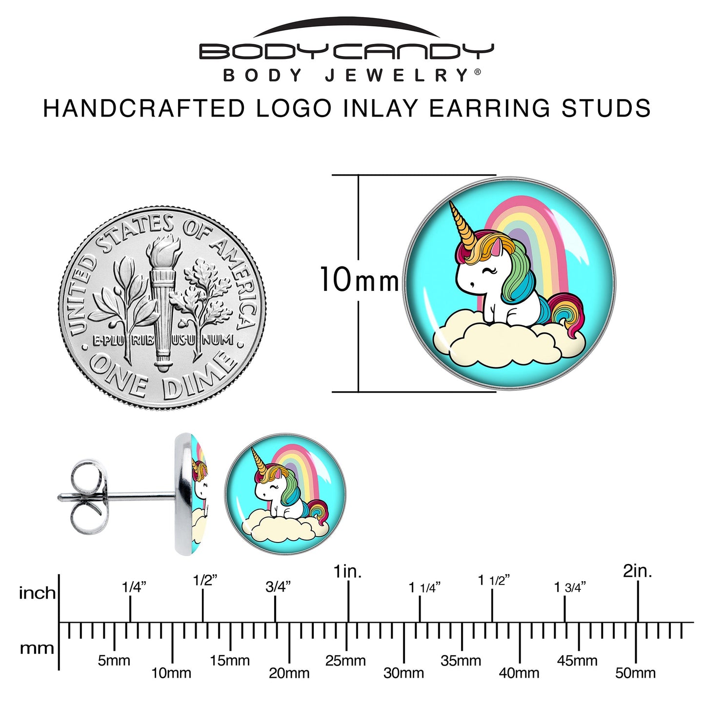 Rainbow Unicorn Stud Earrings by Onyx O
