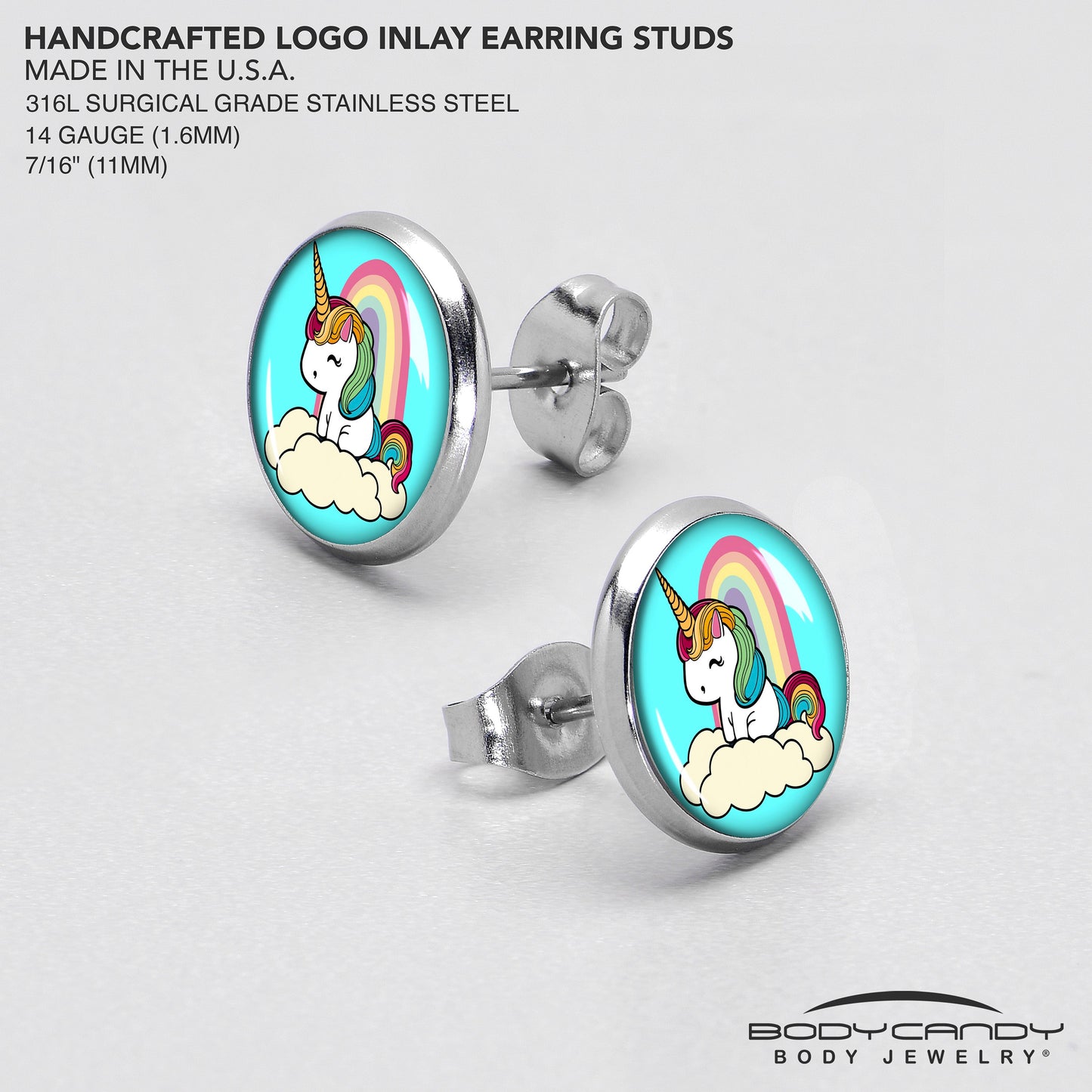 Rainbow Unicorn Stud Earrings by Onyx O