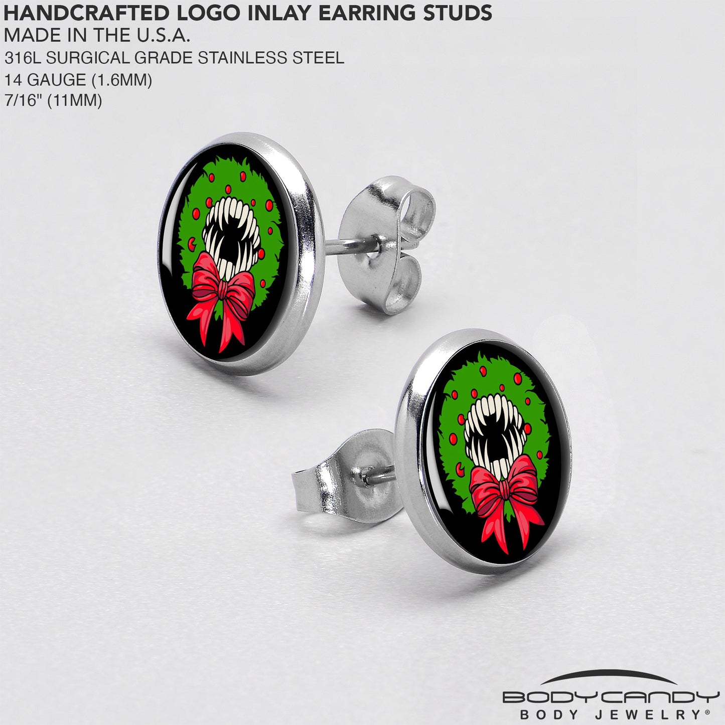 Holiday Vampire Wreath Stud Earrings by Onyx O