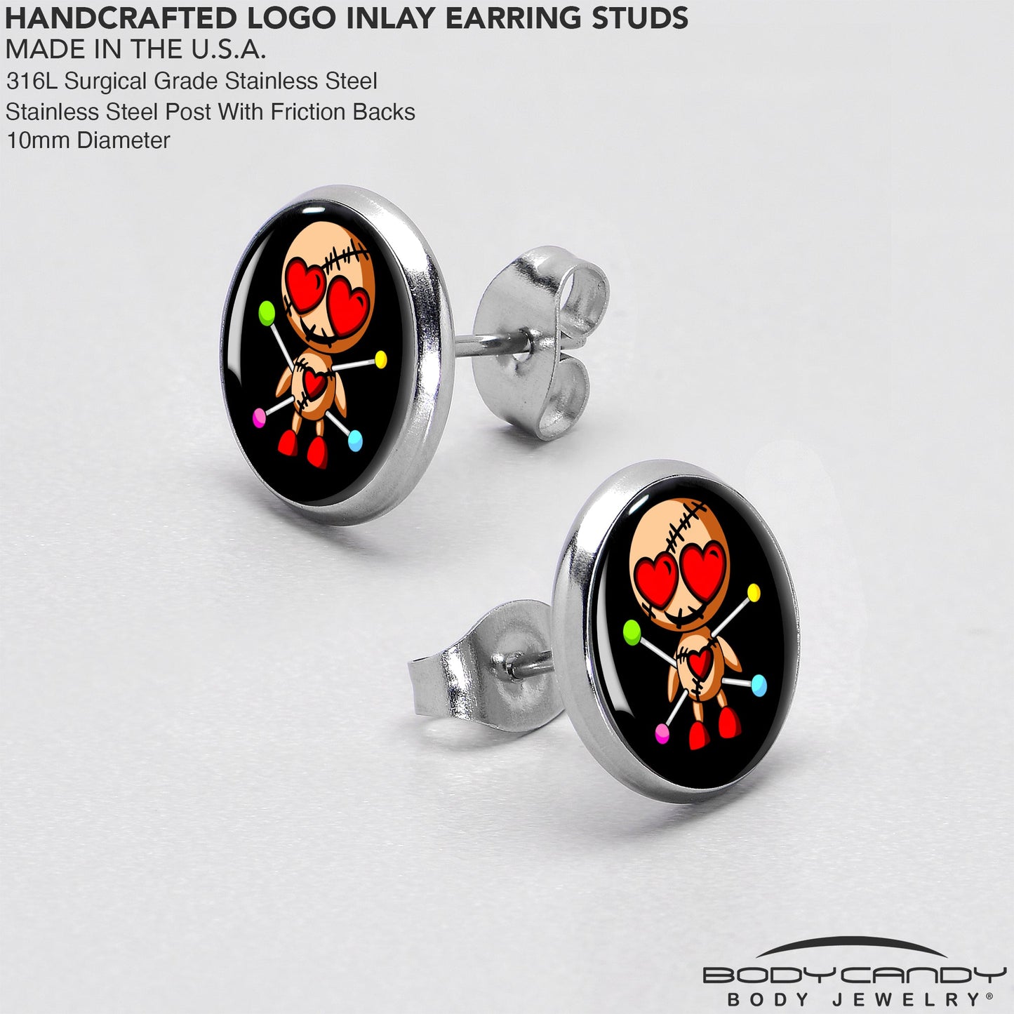 Valentine Heart Voodoo Doll Stud Earrings