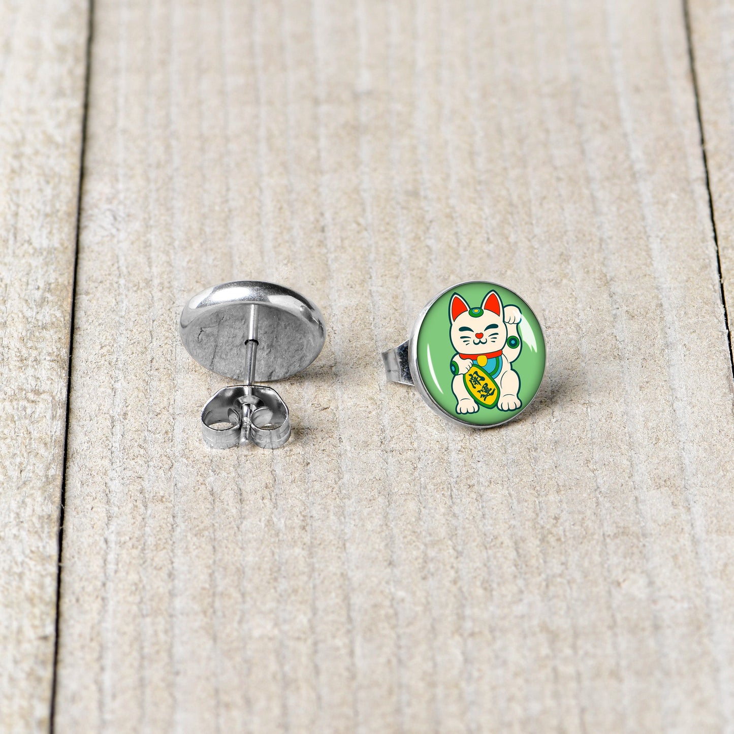 Waving Cat Stud Earrings by Onyx O