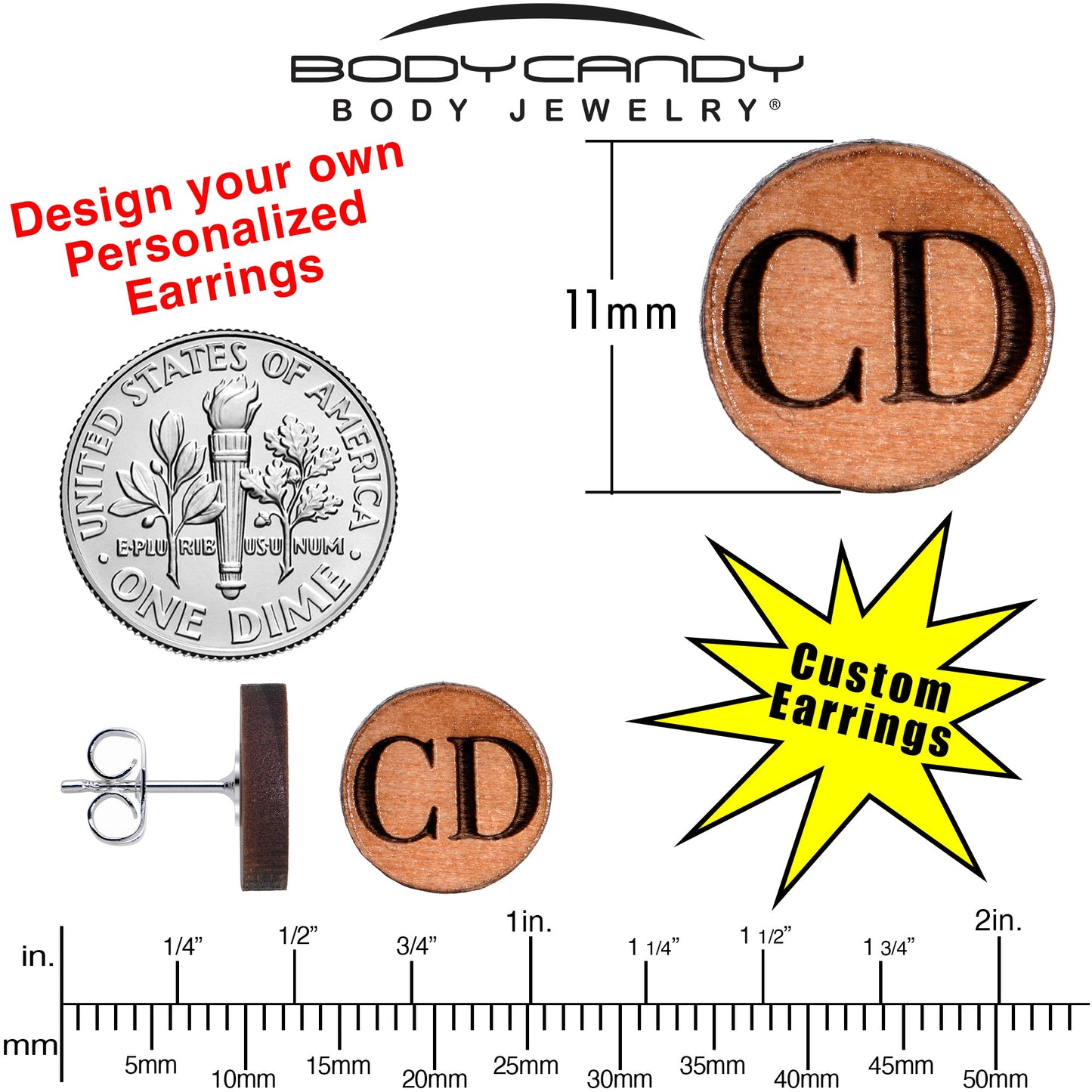 Custom No 1 Earrings Wood Initial Personalized Stud Earrings