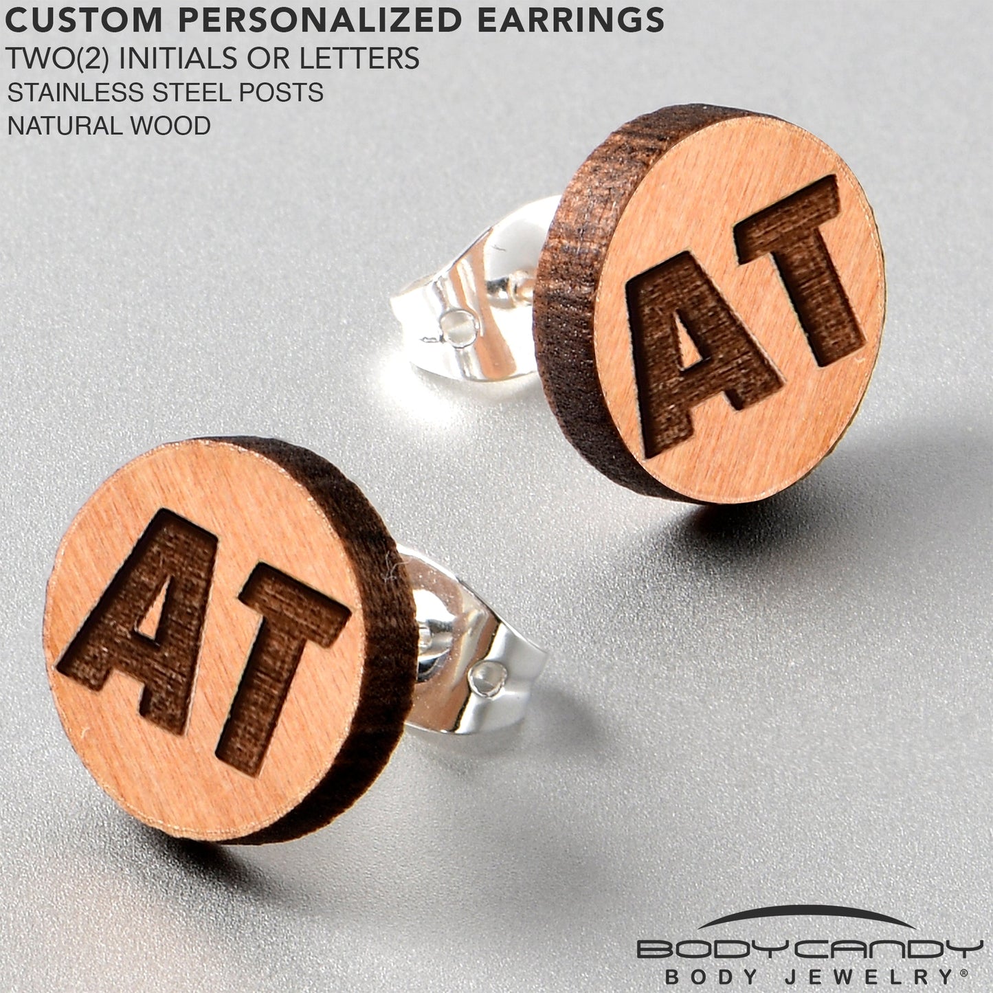 Custom No 2 Earrings Wood Initial Personalized Stud Earrings