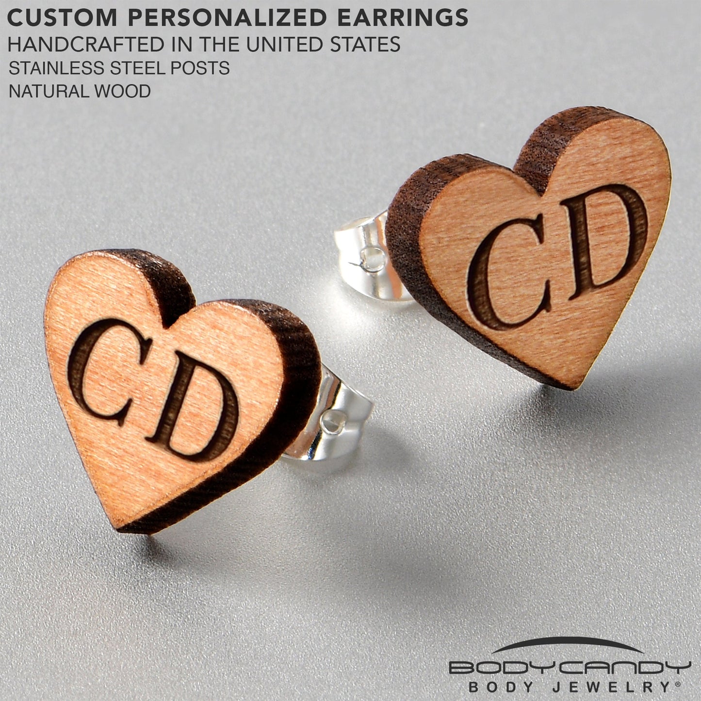 Custom No 1 Earrings Wood Initial Heart Personalized Stud Earrings