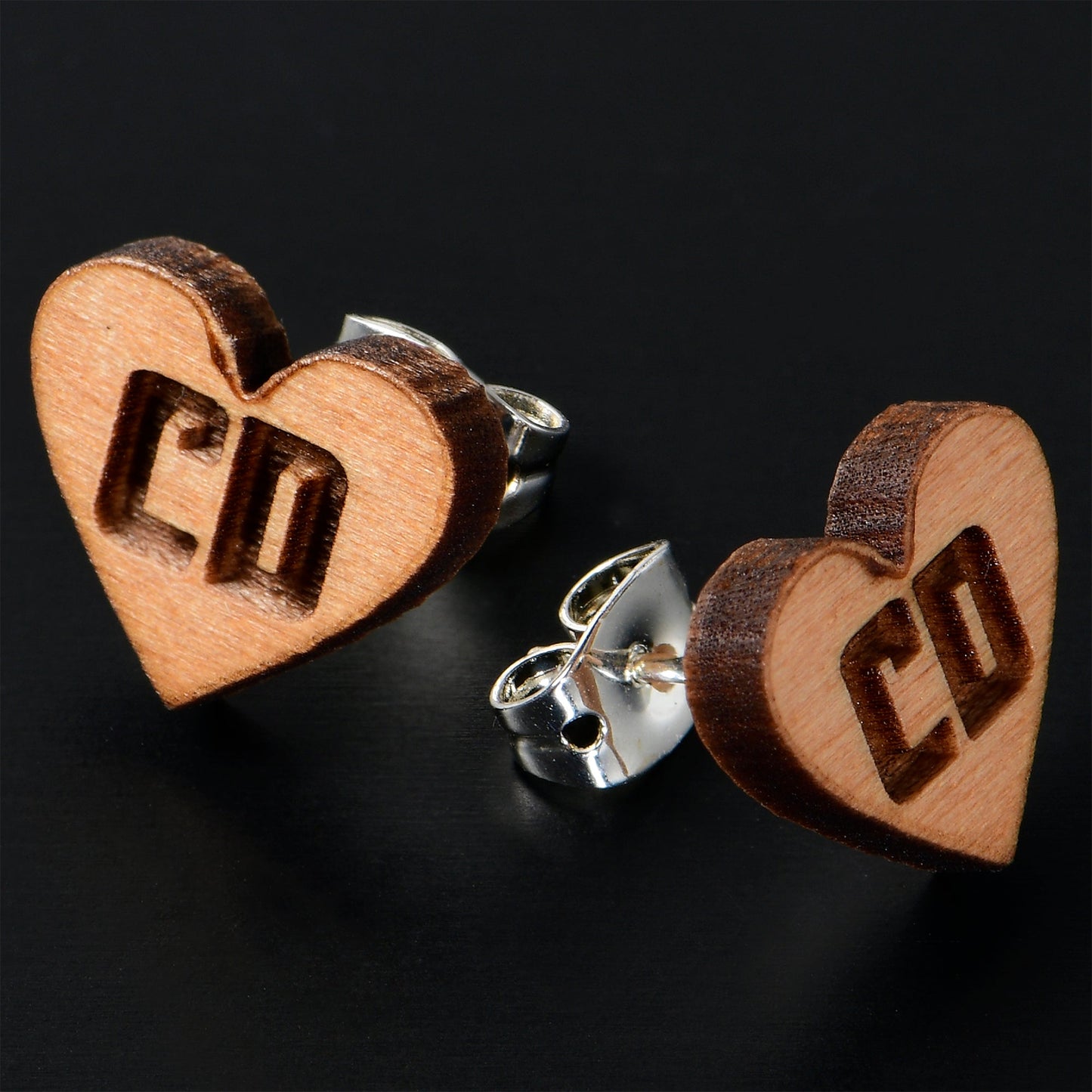 Custom No 2 Earrings Wood Initial Heart Personalized Stud Earrings