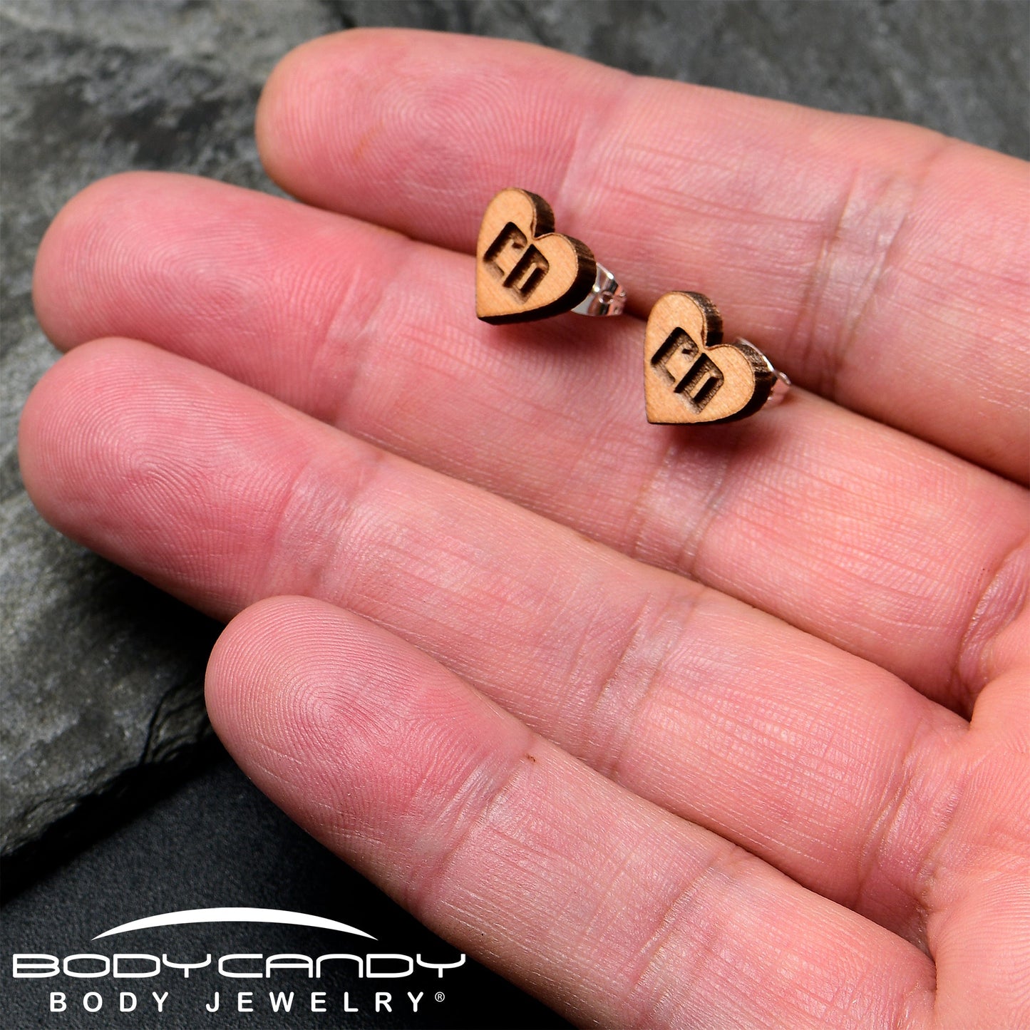 Custom No 2 Earrings Wood Initial Heart Personalized Stud Earrings