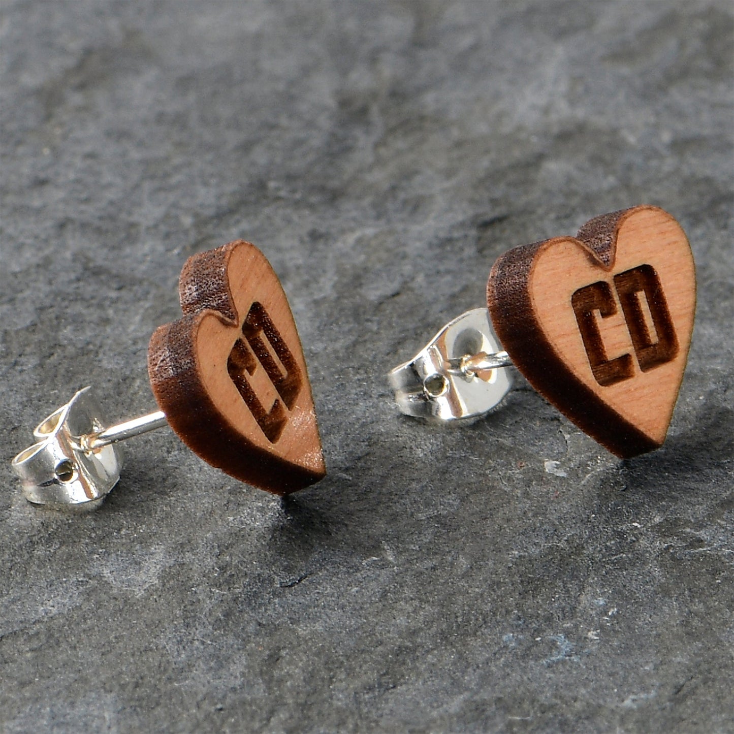Custom No 2 Earrings Wood Initial Heart Personalized Stud Earrings