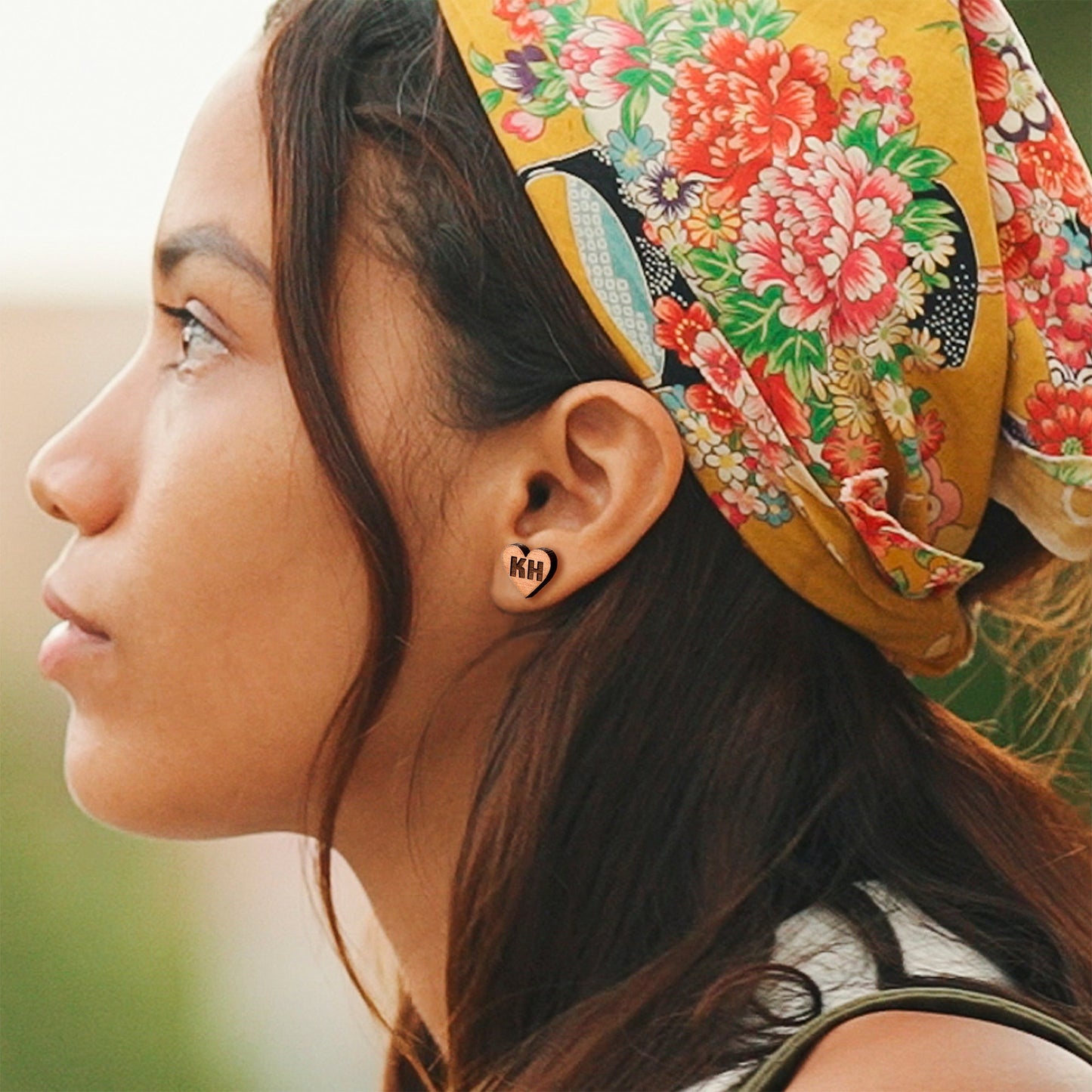 Custom No 2 Earrings Wood Initial Heart Personalized Stud Earrings