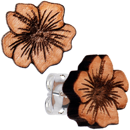 Natural Maple Wood Spring Flowers Stud Earrings