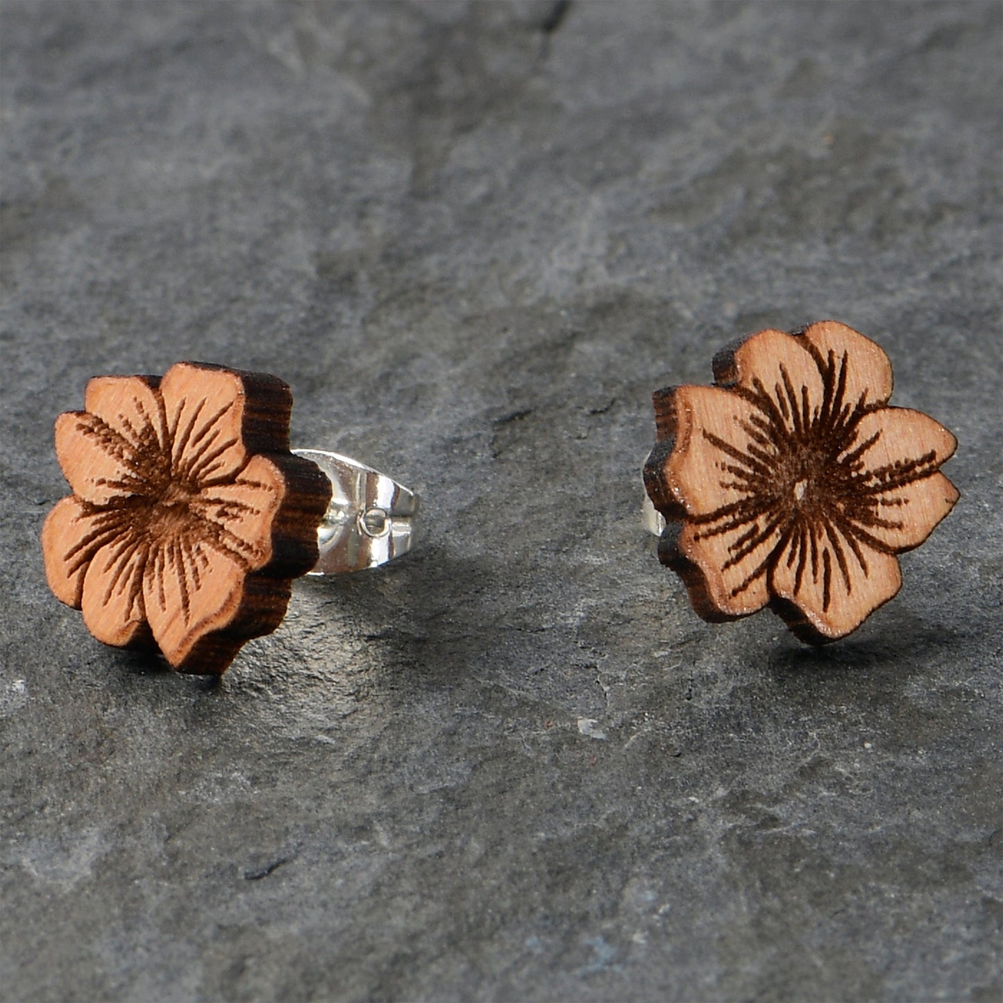 Natural Maple Wood Spring Flowers Stud Earrings