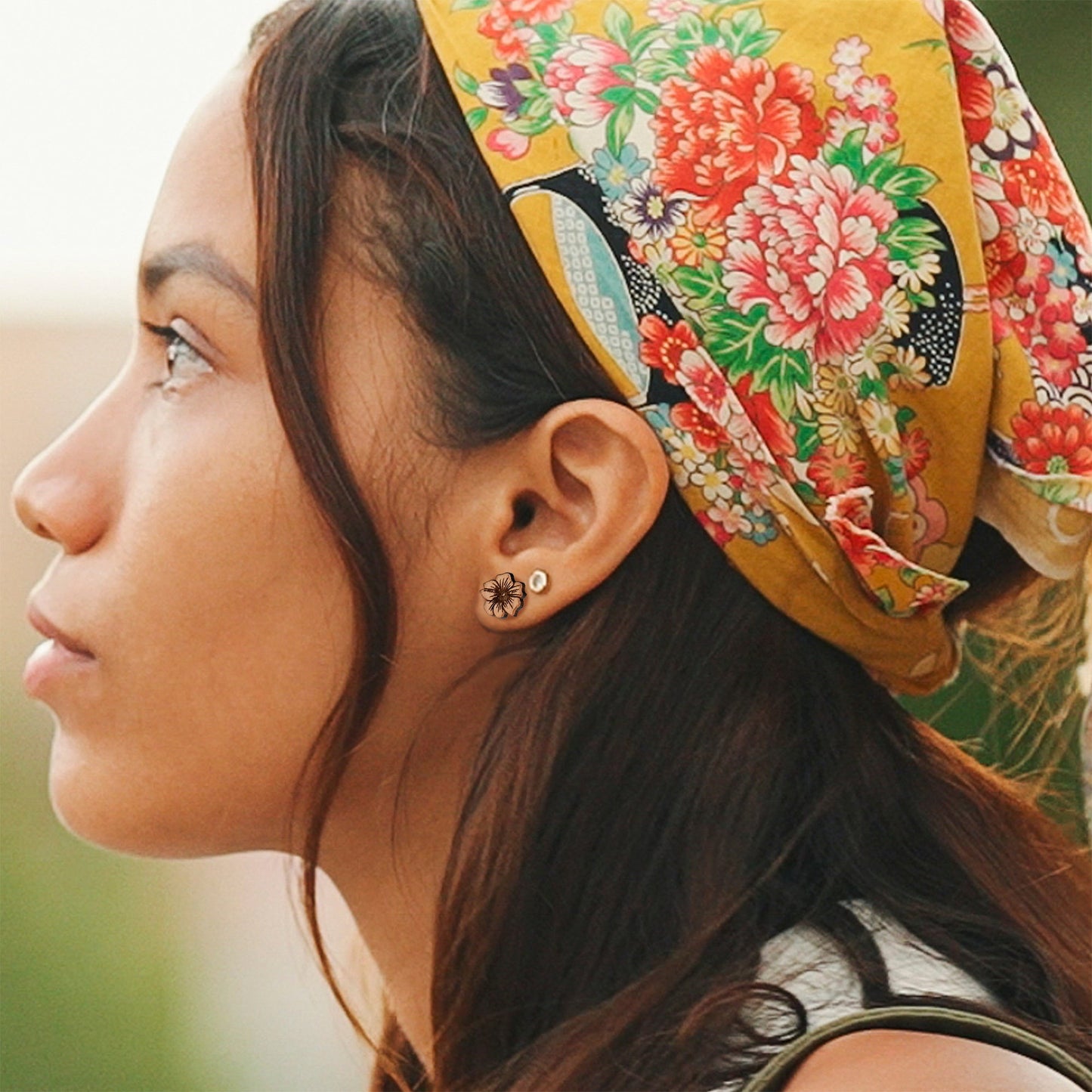 Natural Maple Wood Spring Flowers Stud Earrings