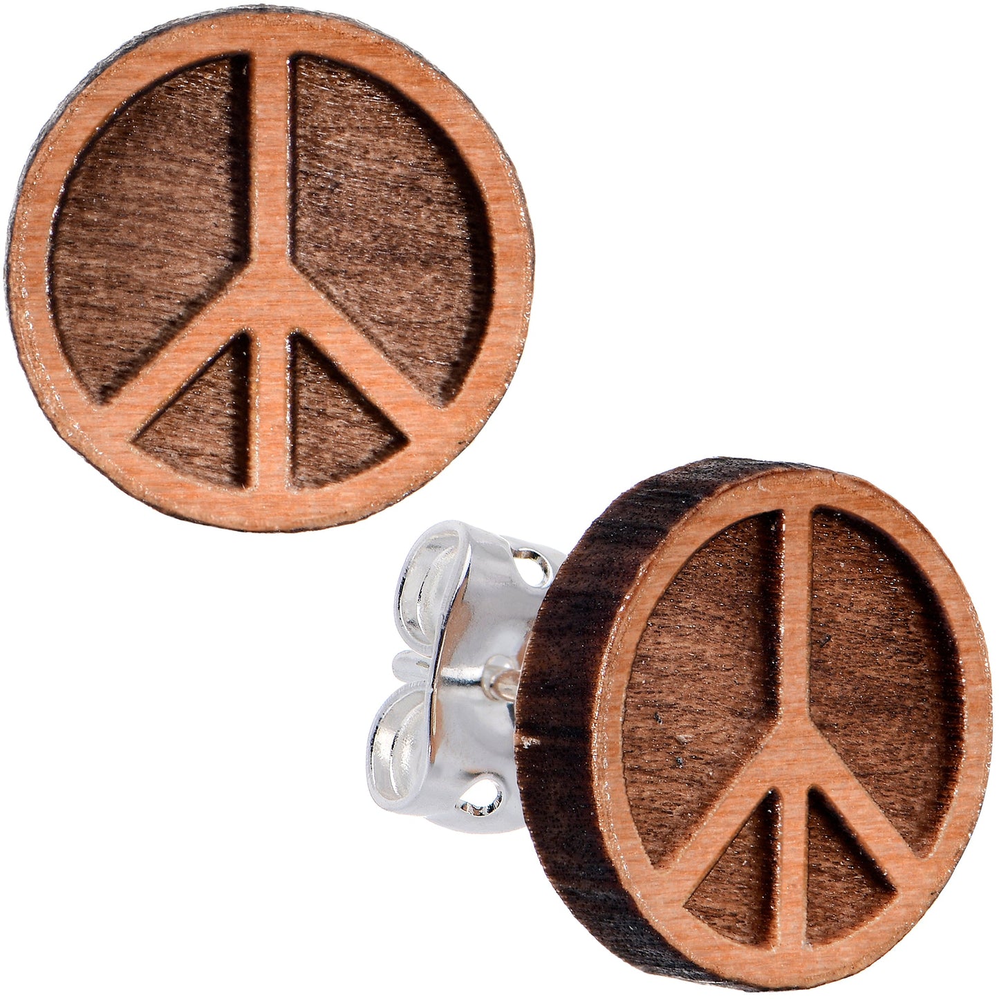 Natural Maple Wood Peace Sign Symbol Stud Earrings