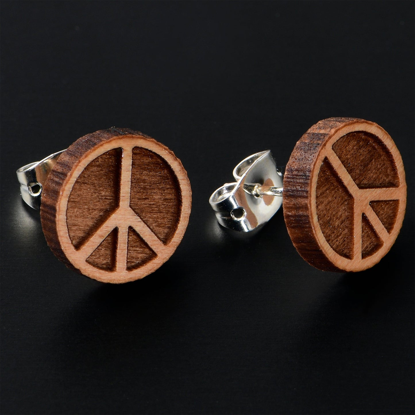 Natural Maple Wood Peace Sign Symbol Stud Earrings
