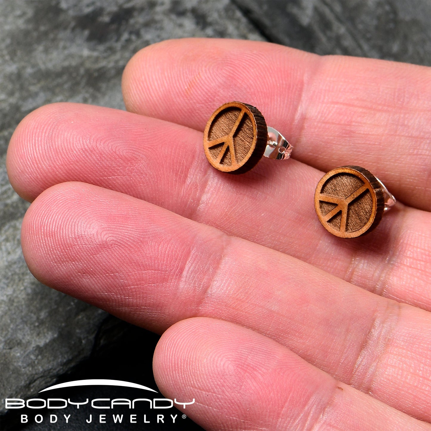 Natural Maple Wood Peace Sign Symbol Stud Earrings