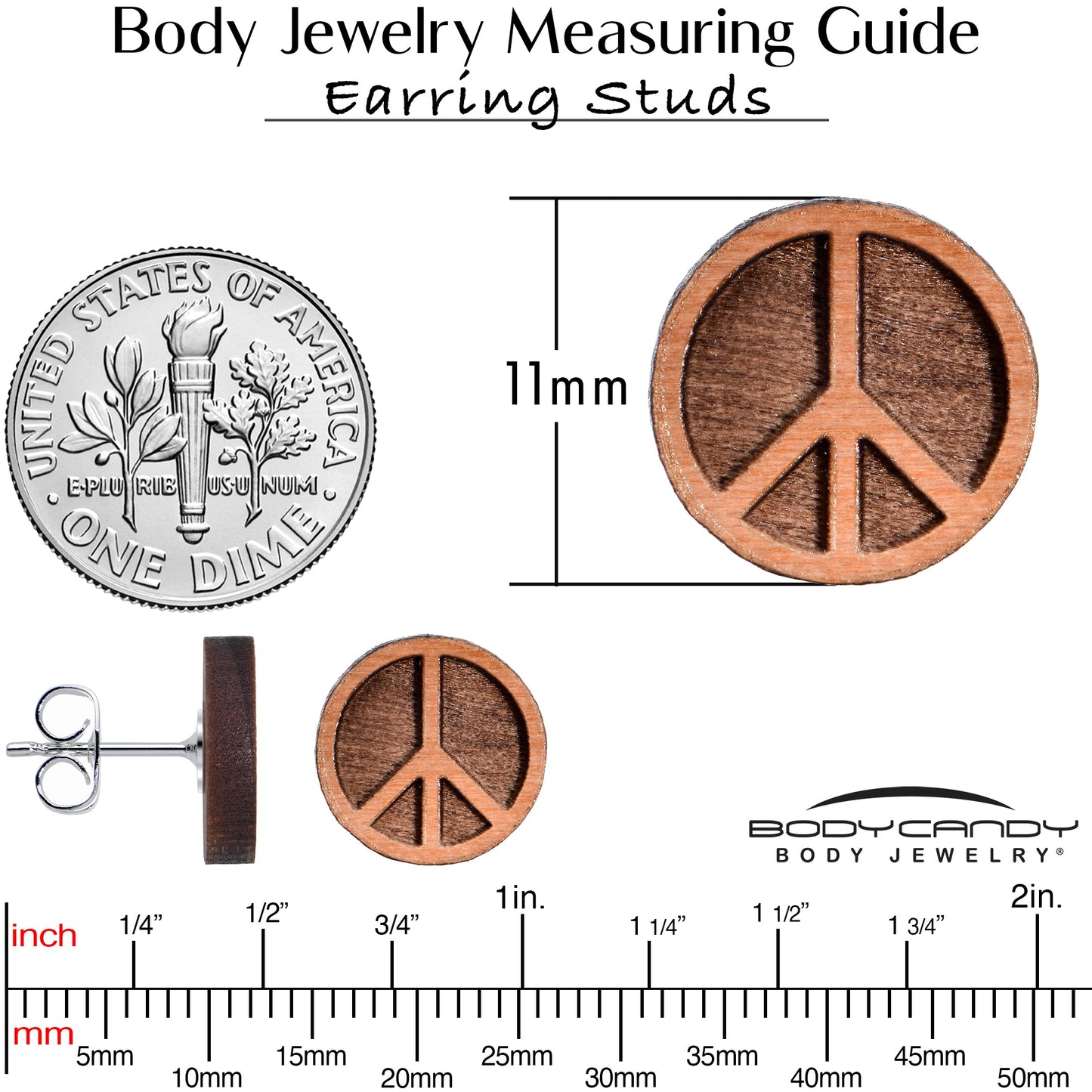 Natural Maple Wood Peace Sign Symbol Stud Earrings