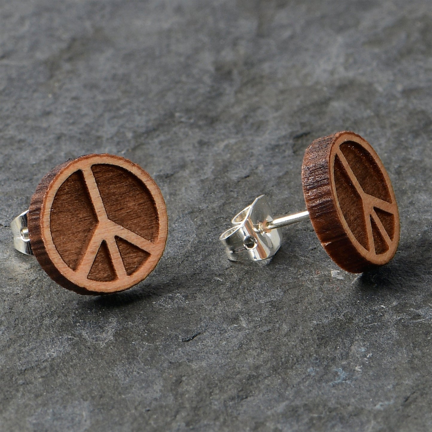 Natural Maple Wood Peace Sign Symbol Stud Earrings
