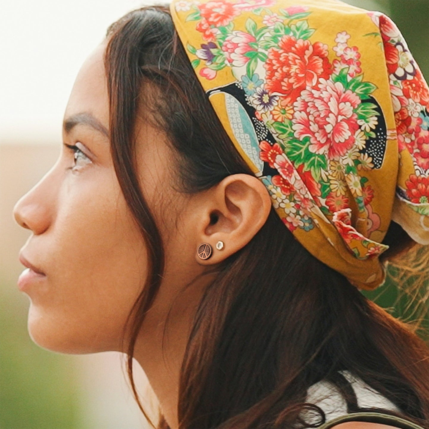 Natural Maple Wood Peace Sign Symbol Stud Earrings