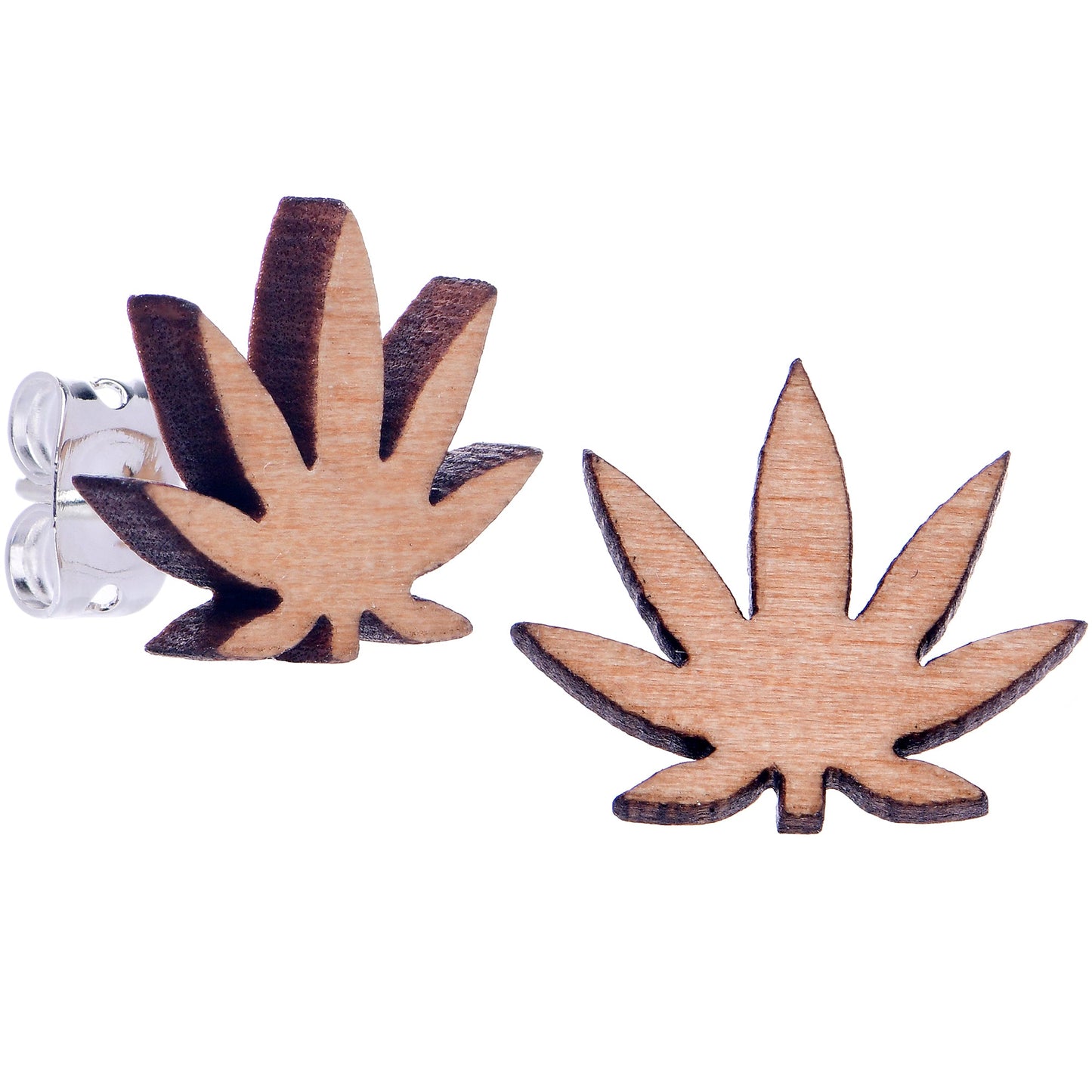 Natural Wood Pot Leaf Stud Earrings by Onyx O