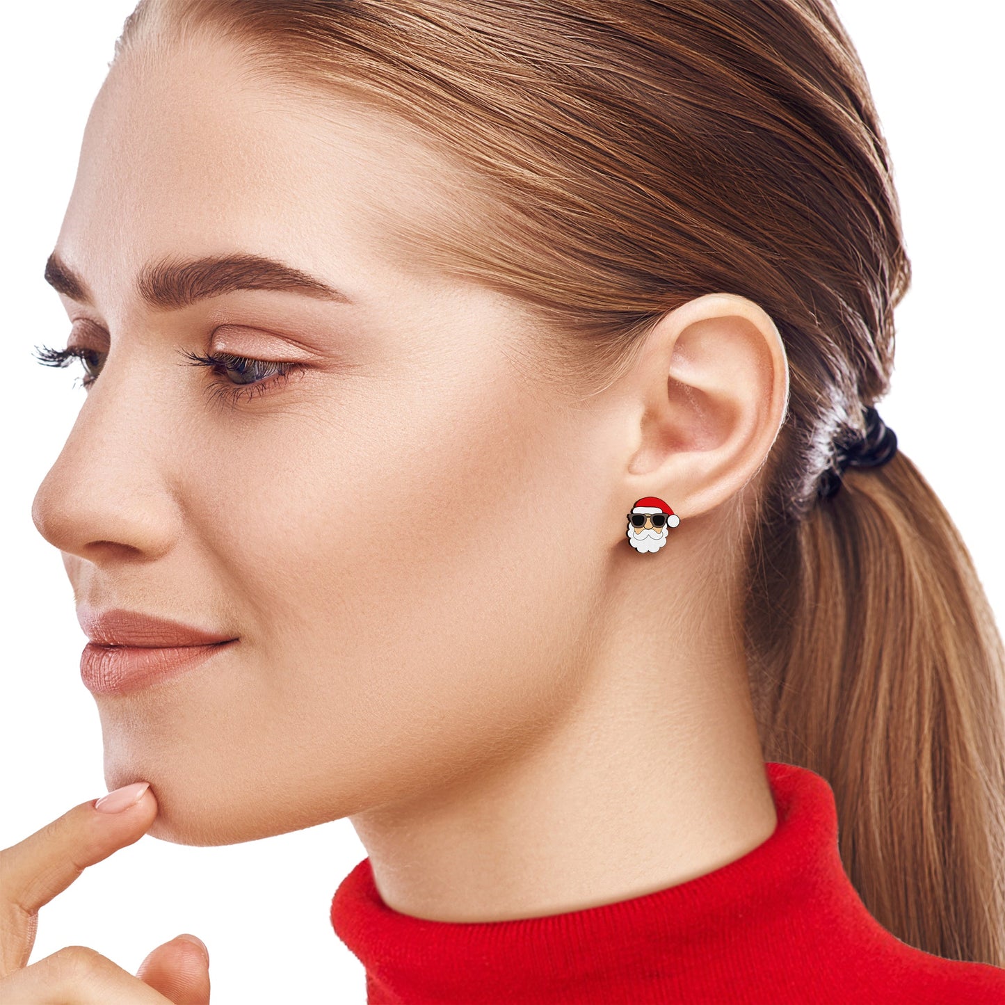 Handmade Wooden Santa Claus Holiday Christmas Stud Earrings by Onyx O