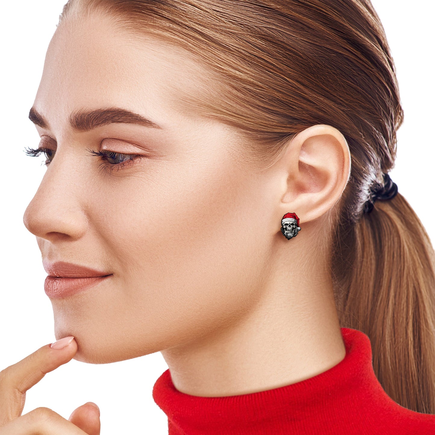 Handmade Wooden Skeleton Claus Holiday Christmas Stud Earrings by Onyx O