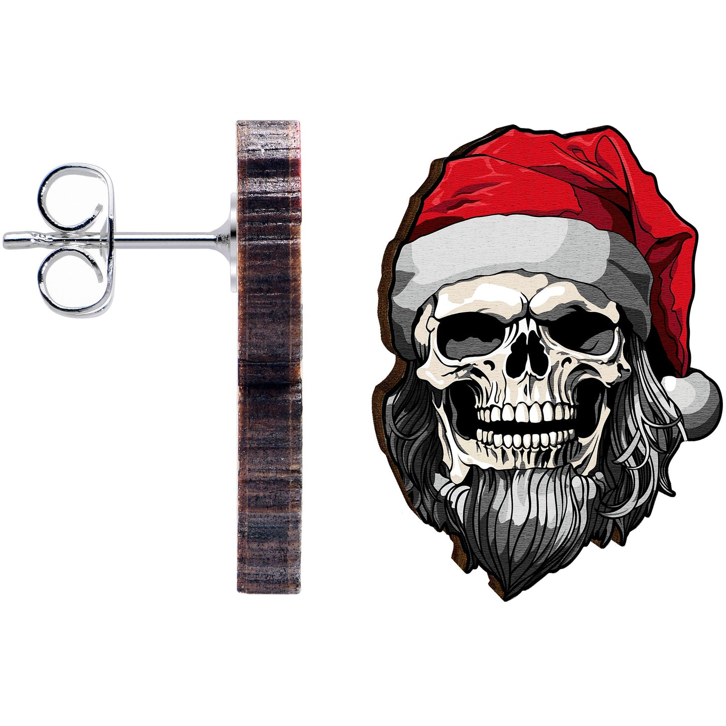 Handmade Wooden Skeleton Claus Holiday Christmas Stud Earrings by Onyx O
