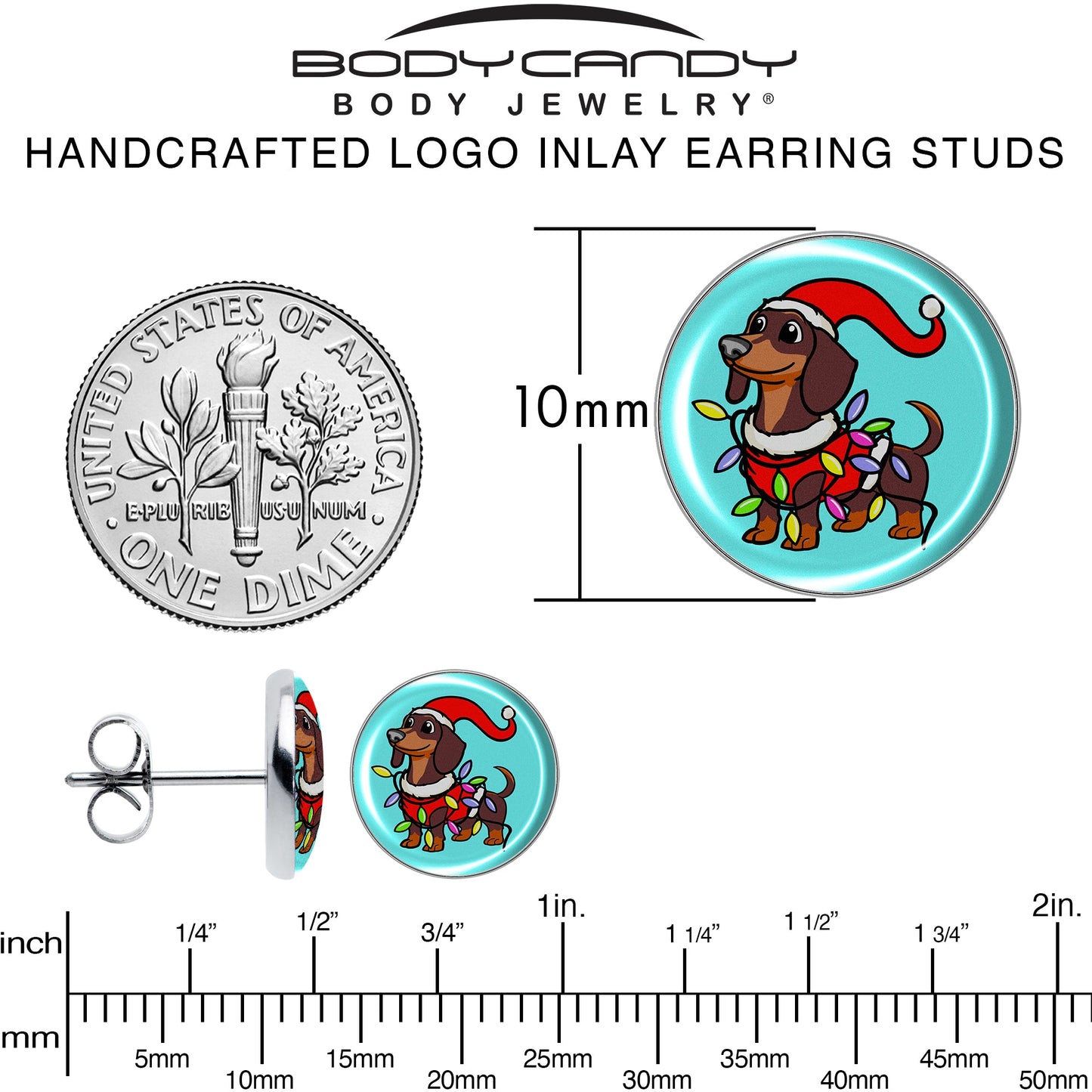 Christmas Holiday Weiner Dog Stud Earrings by Onyx O