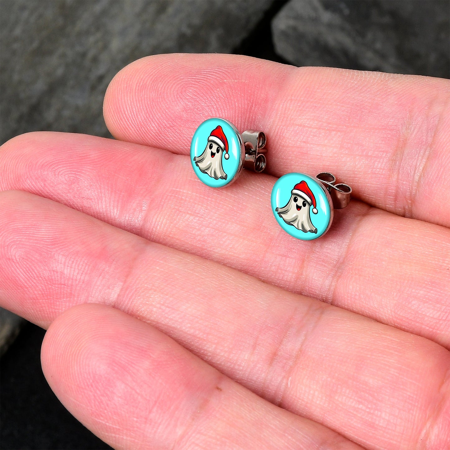 Holiday Christmas Spirit Ghost Stud Earrings by Onyx O