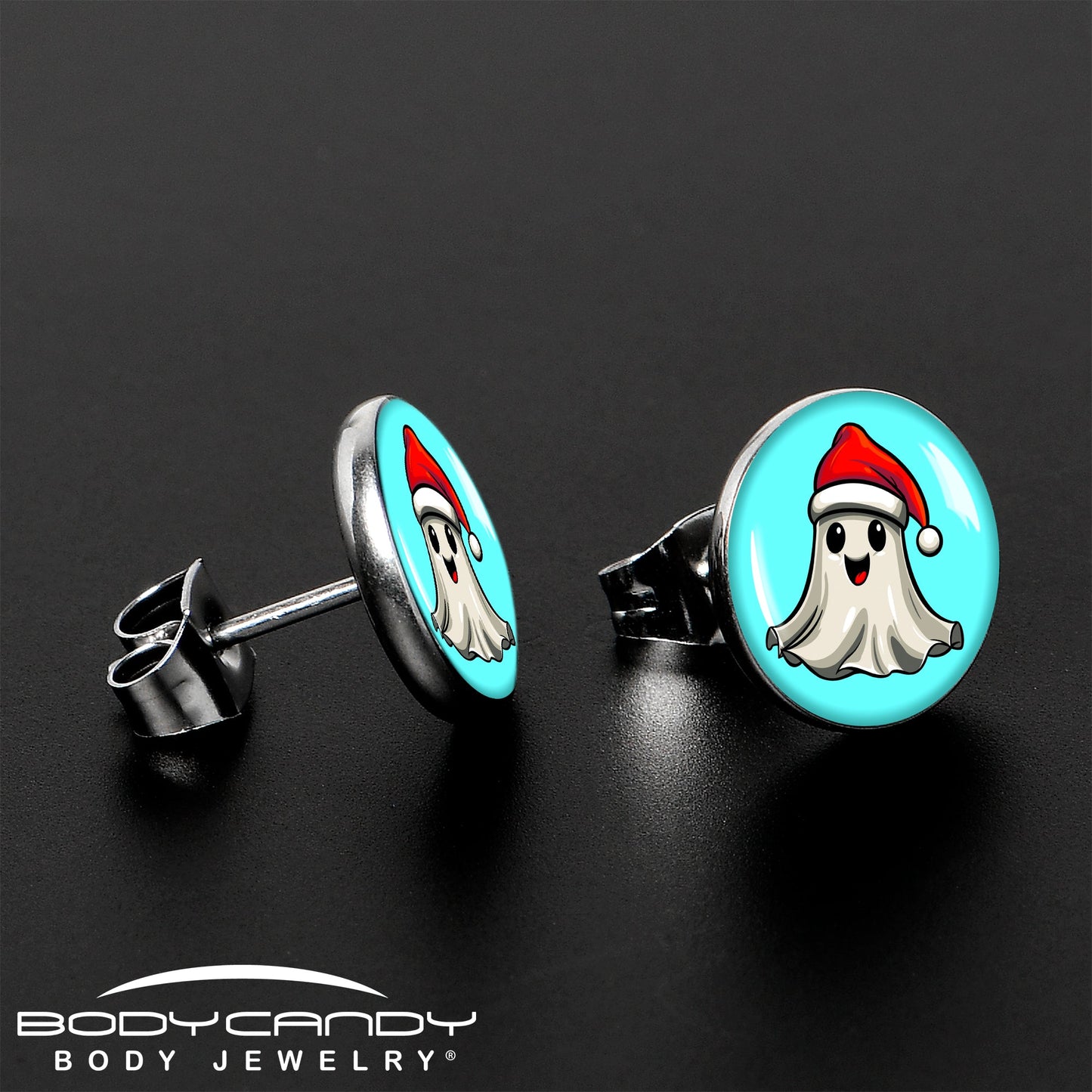 Holiday Christmas Spirit Ghost Stud Earrings by Onyx O