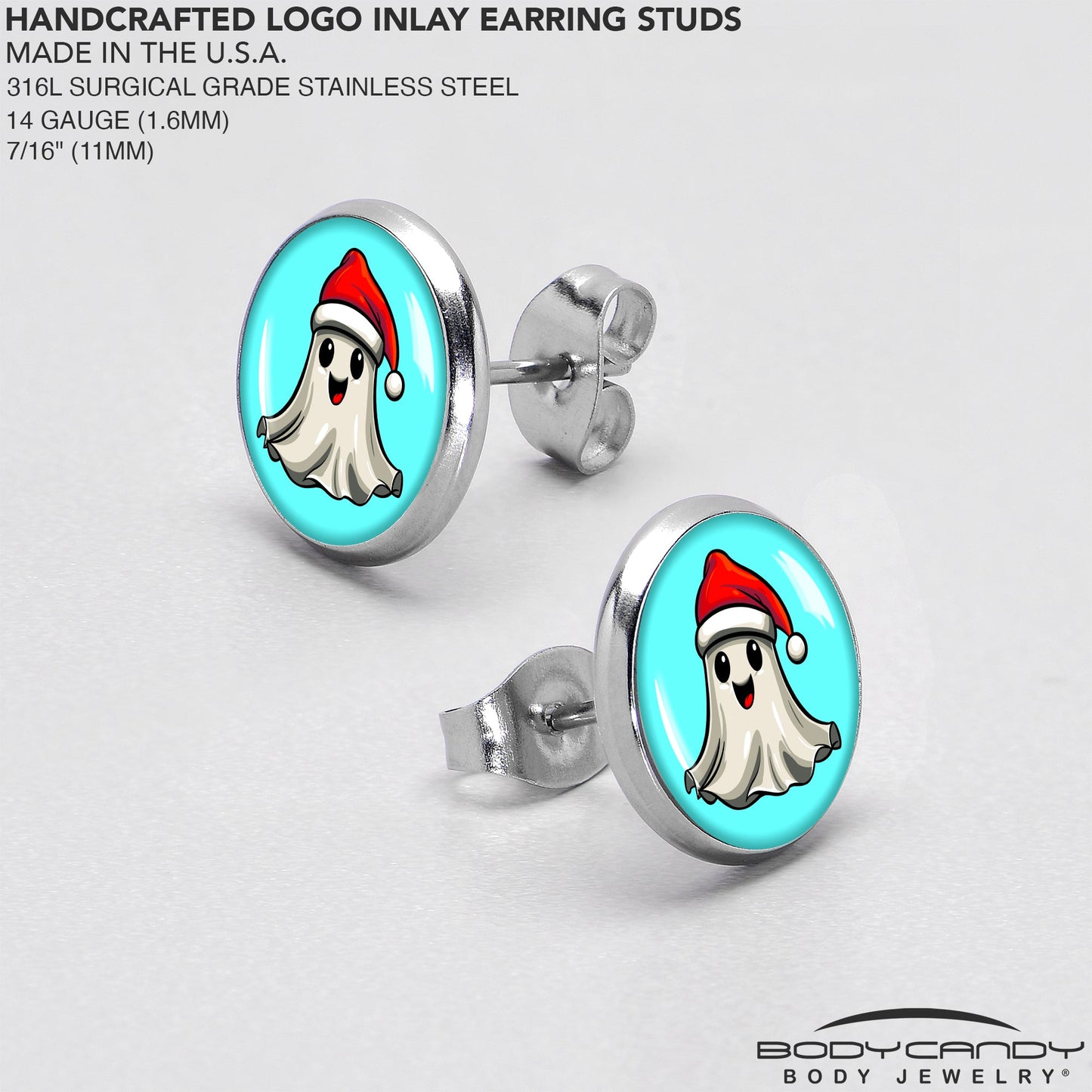 Holiday Christmas Spirit Ghost Stud Earrings by Onyx O