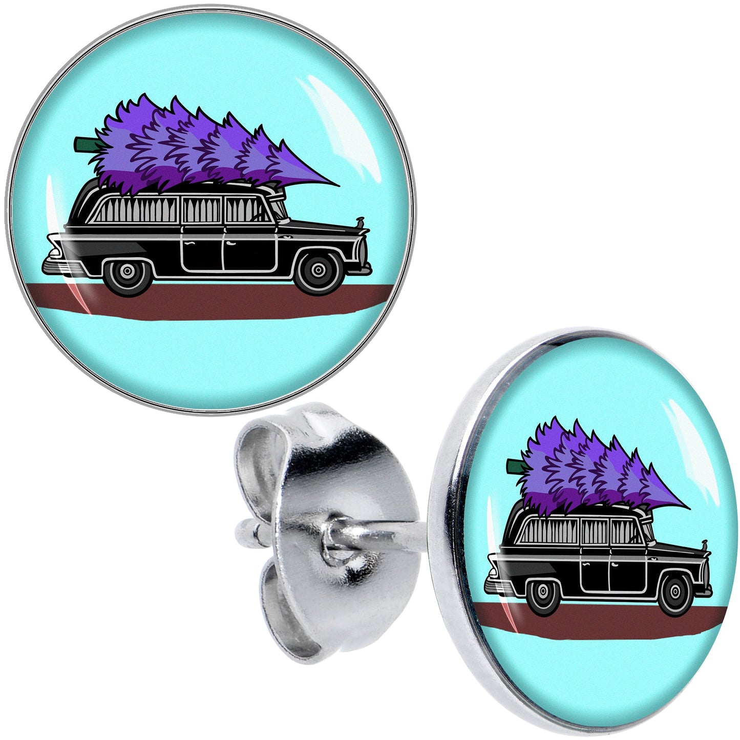 Holiday Christmas Hearse Stud Earrings by Onyx O
