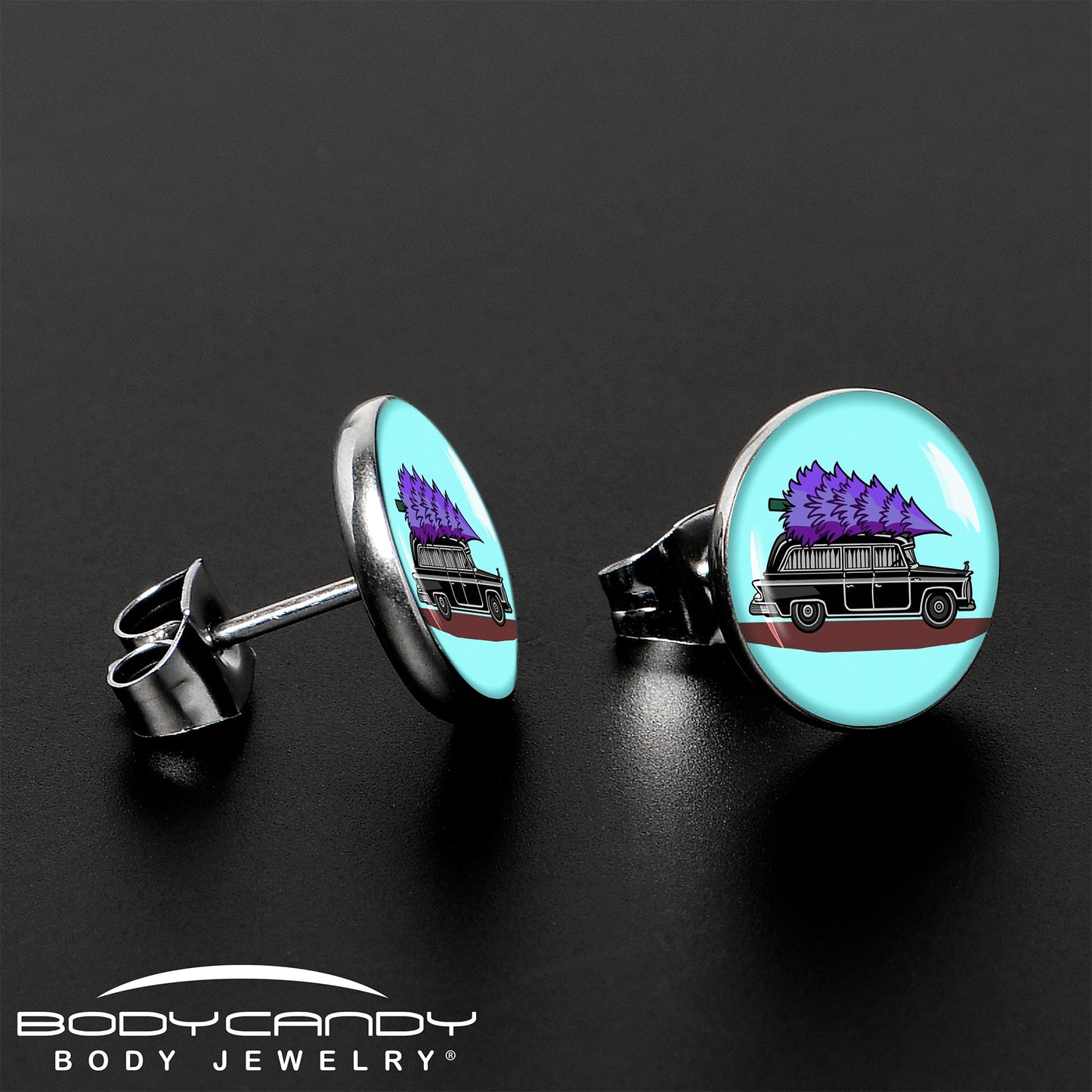 Holiday Christmas Hearse Stud Earrings by Onyx O