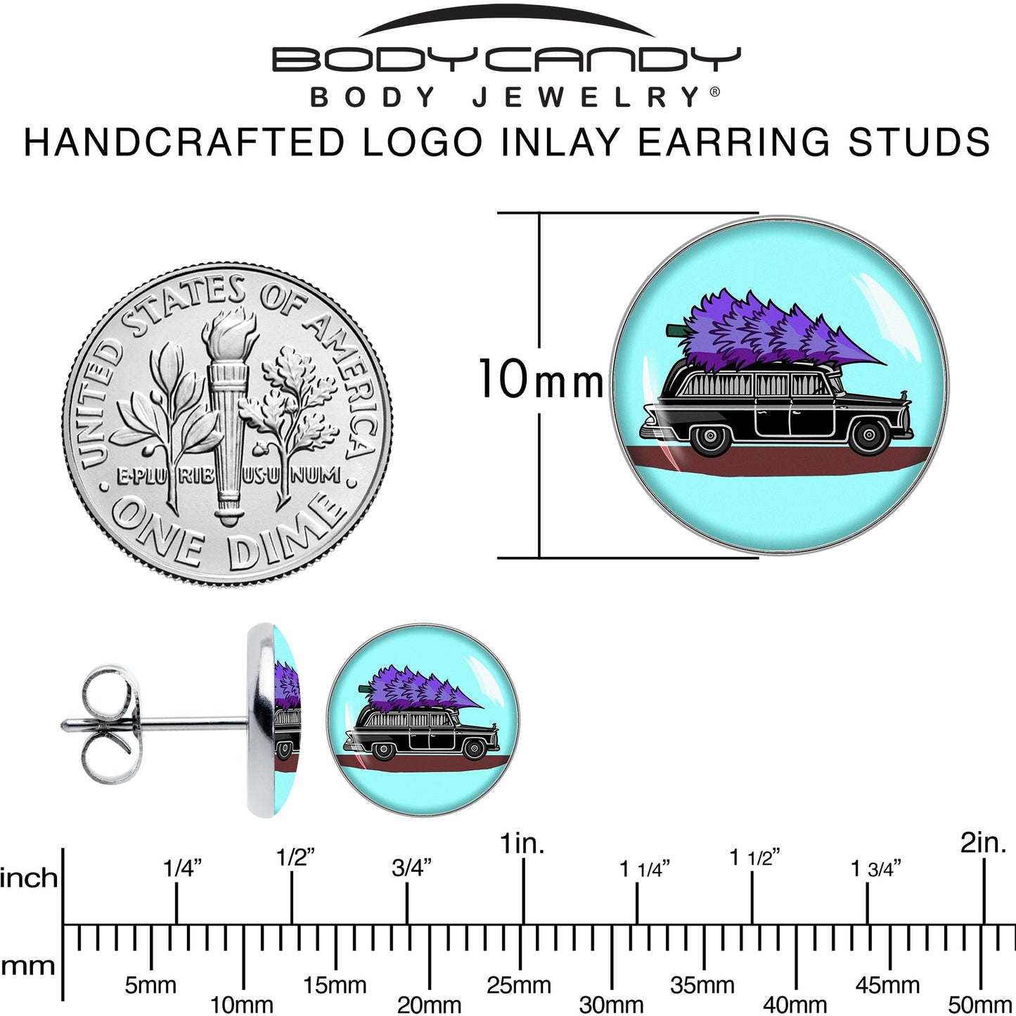 Holiday Christmas Hearse Stud Earrings by Onyx O