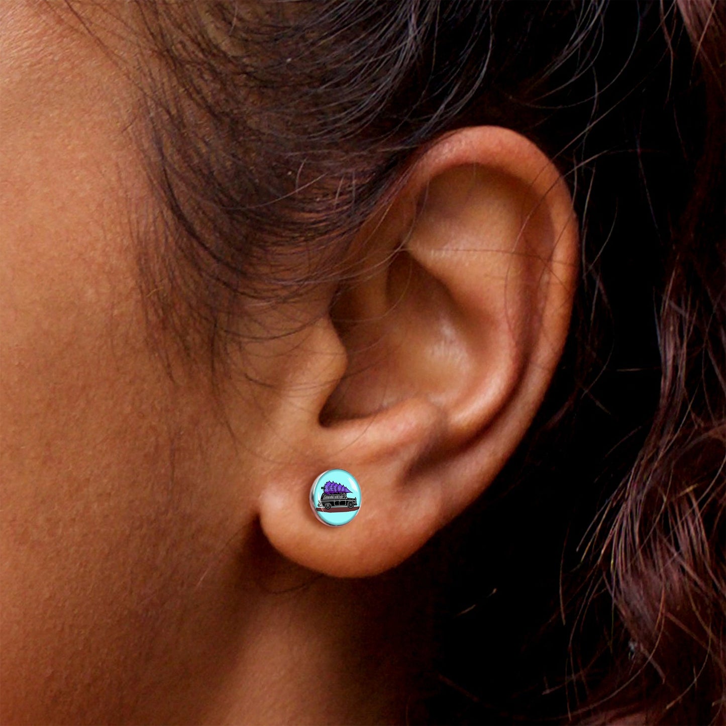 Holiday Christmas Hearse Stud Earrings by Onyx O